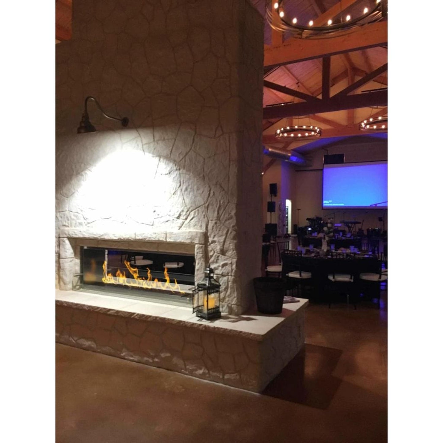The Bio Flame Firebox 72" Stainless Steel Double Sided Flush Built-In Ethanol Fireplace With 48" Manual Burner