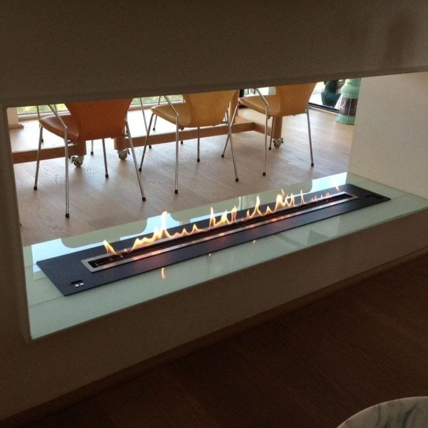 The Bio Flame Firebox 96" Stainless Steel Double Sided Flush Built-In Ethanol Fireplace With 72" Manual Burner