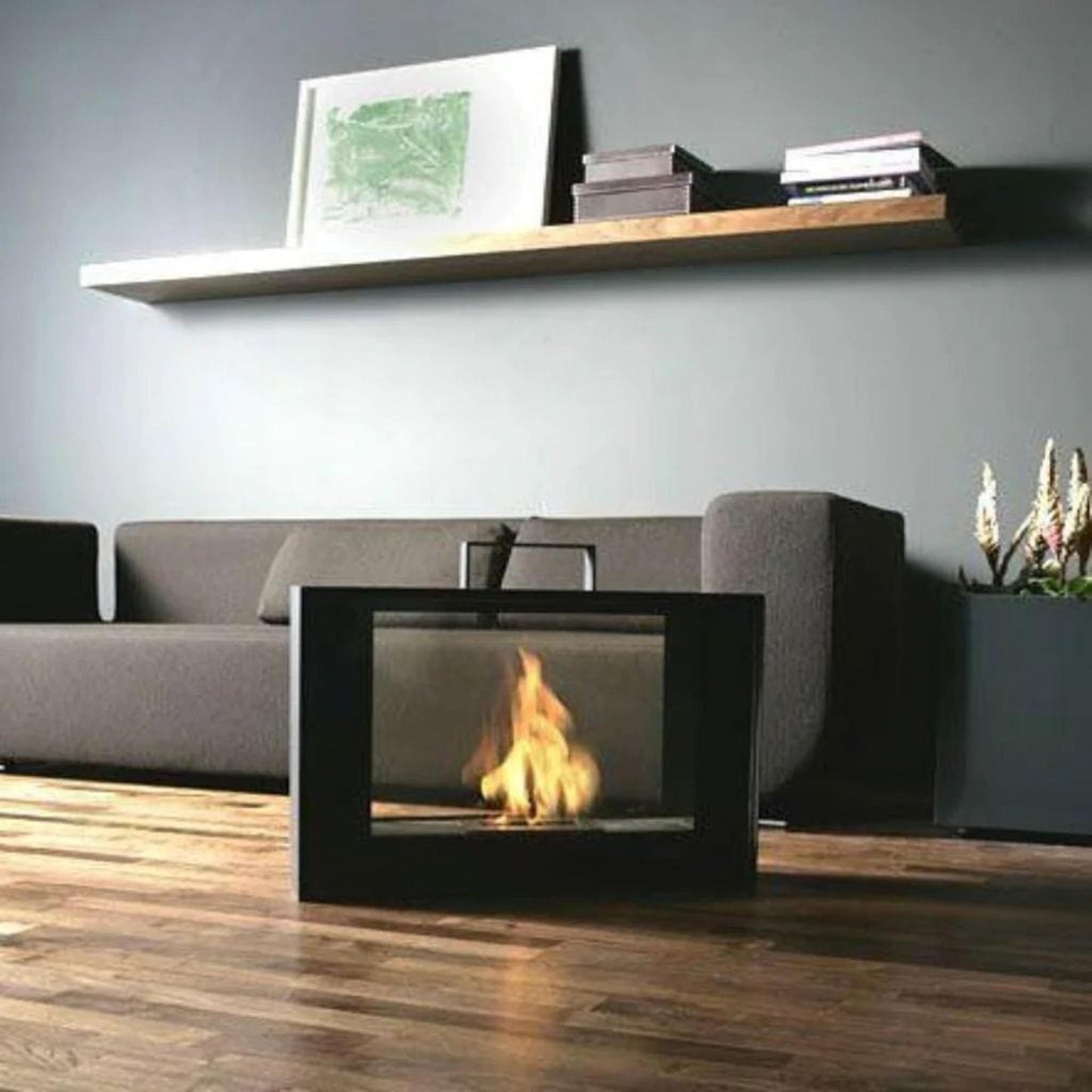 The Bio Flame SEK XL 53" White Freestanding See-Through Ethanol Fireplace
