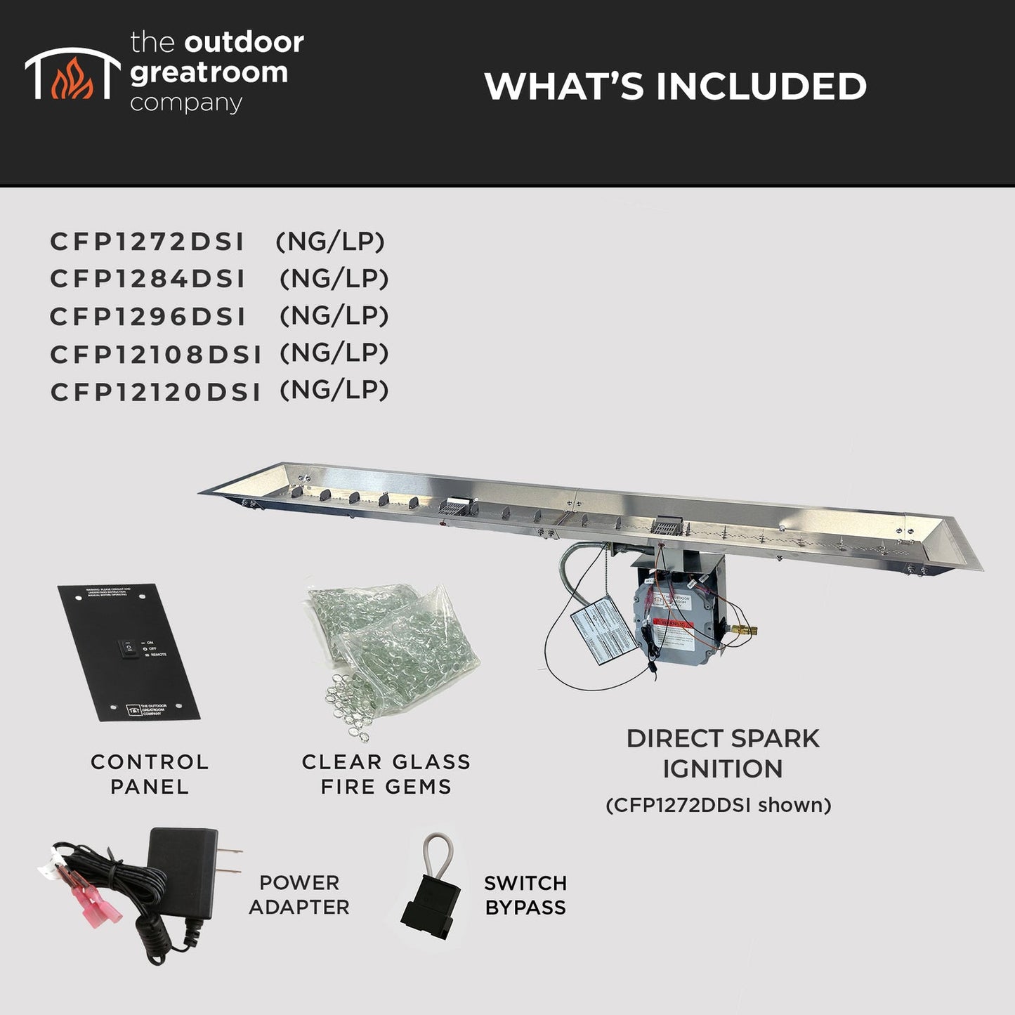 The Outdoor GreatRoom Company Crystal Fire 12" x 108" Linear Gas Burner