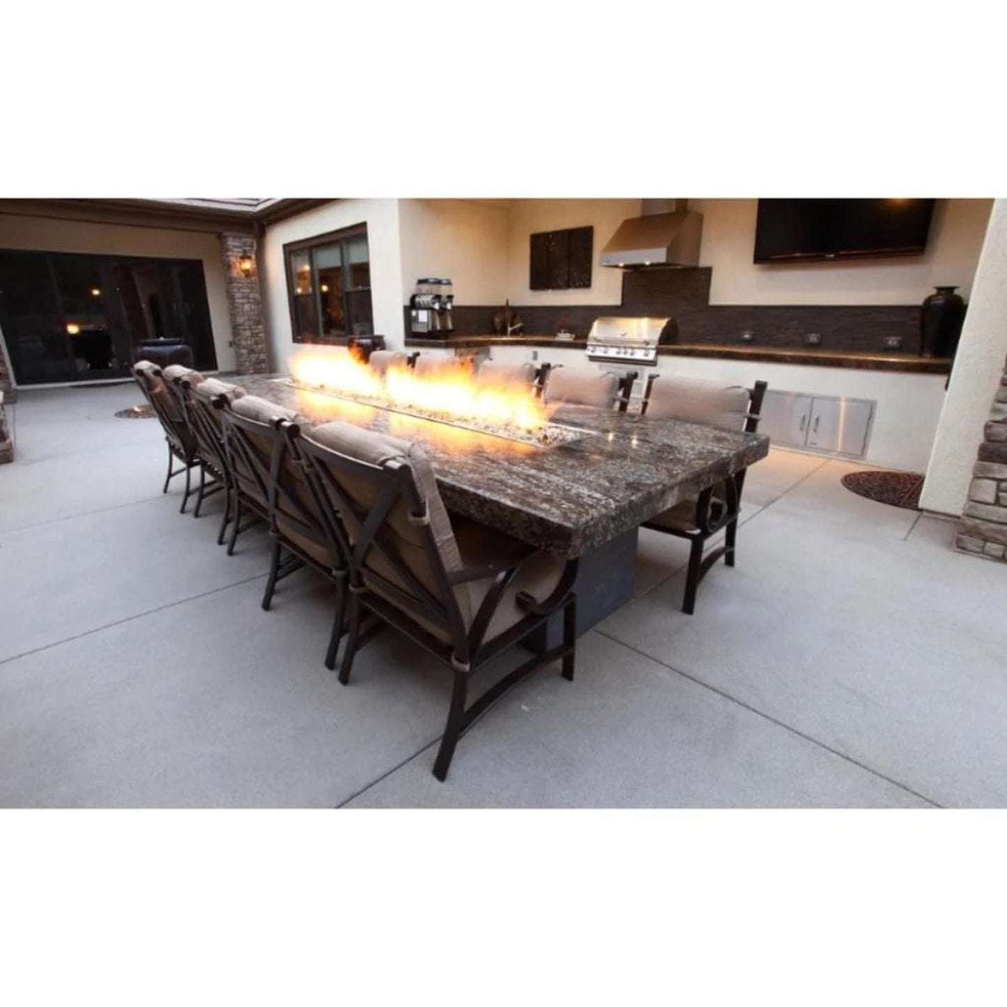The Outdoor Plus 144" Laguna GFRC Wood Grain Concrete Rectangle Gas Fire Pit Table