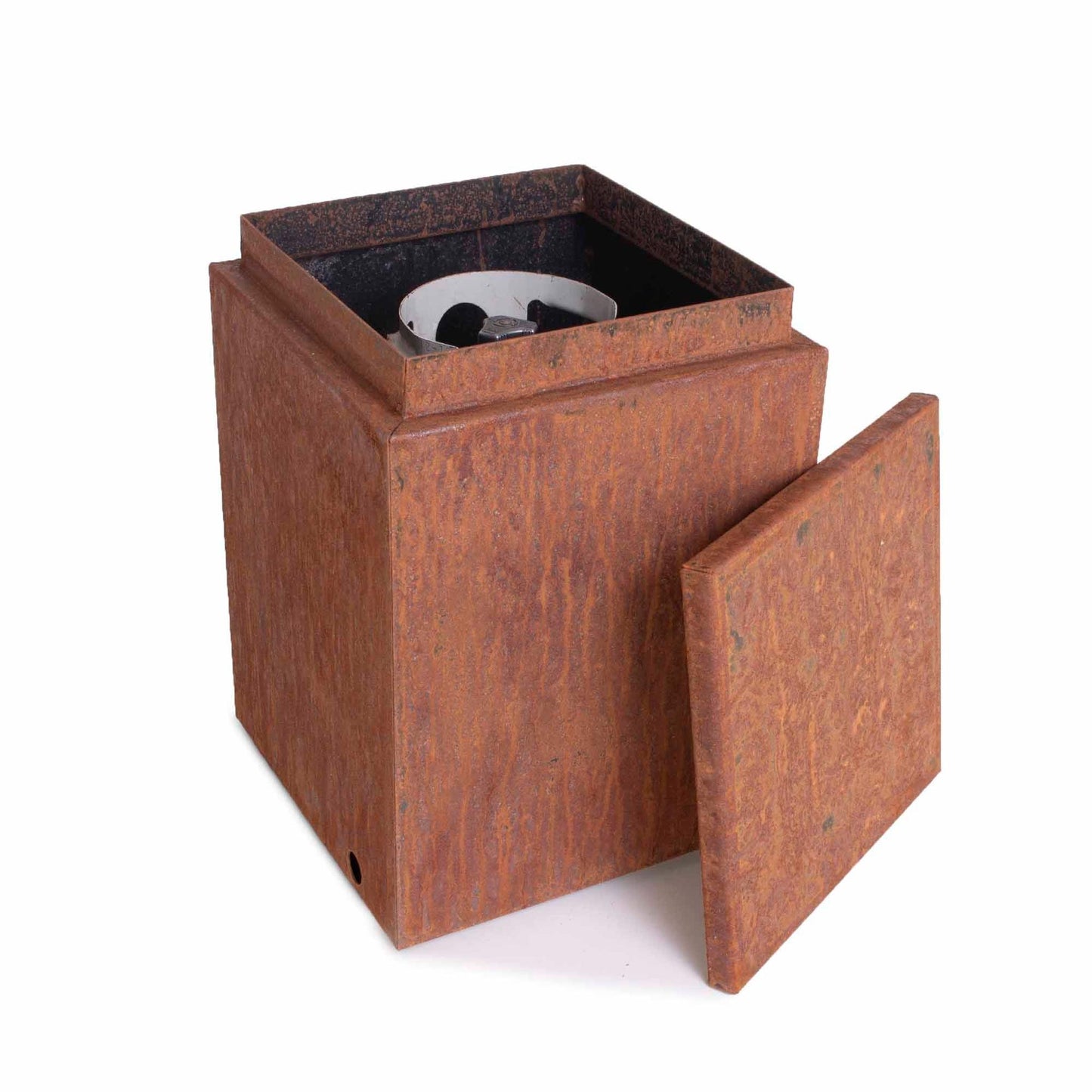 The Outdoor Plus 21" Square Corten Steel Propane Tank Enclosure with Removable Lid