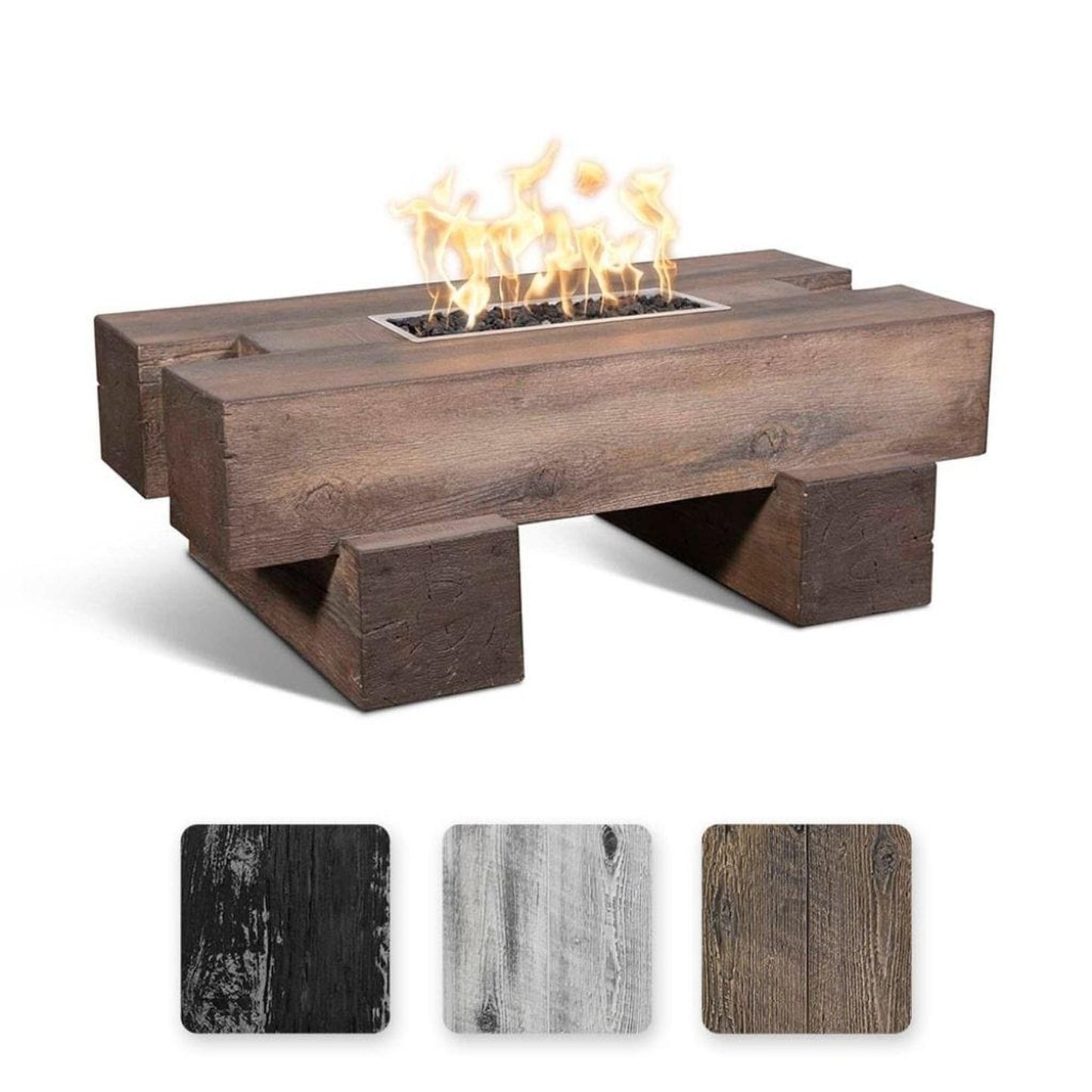 The Outdoor Plus 48" Palo GFRC Wood Grain Concrete Rectangle Gas Fire Pit Table