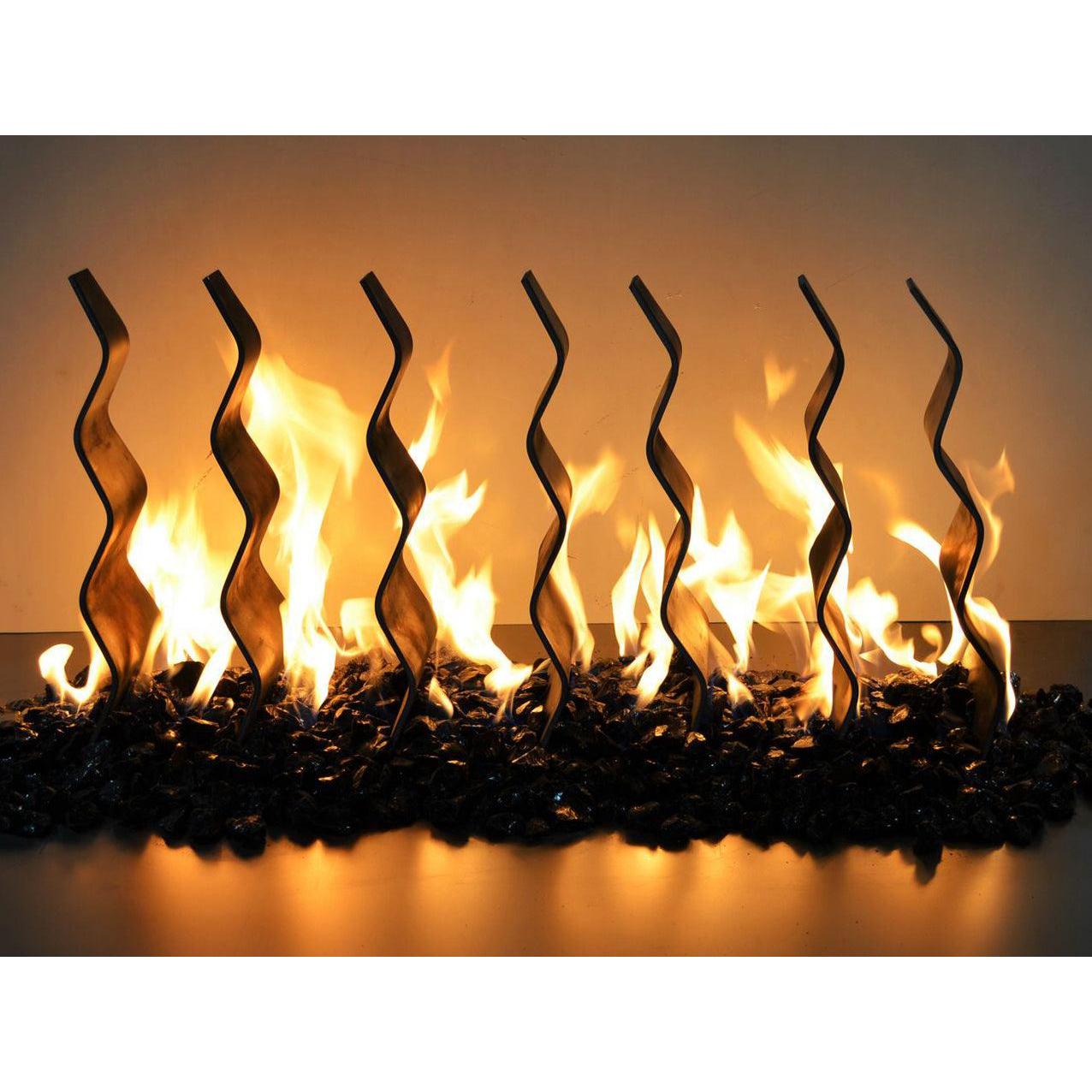 The Outdoor Plus 6" x 36" Black Steel Fireplace Waves Ornament