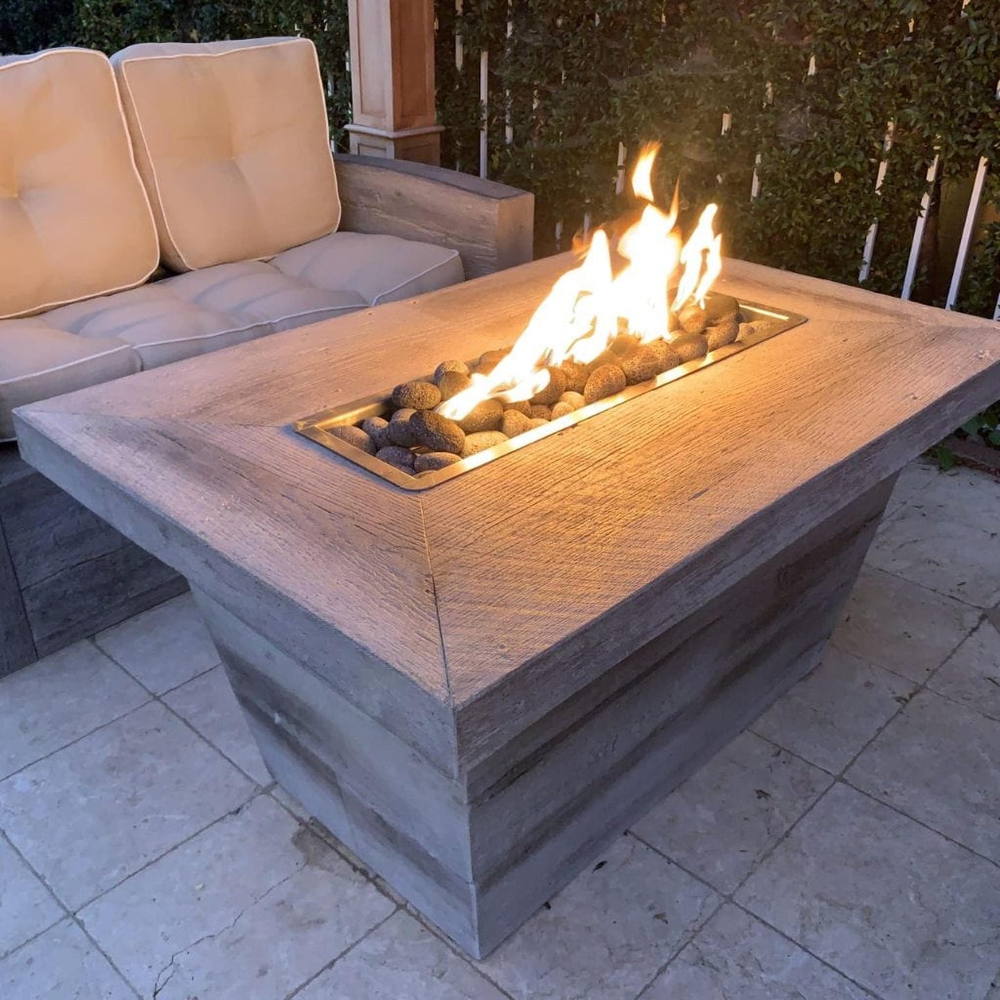 The Outdoor Plus 84" Carson GFRC Wood Grain Concrete Rectangle Gas Fire Pit - 24" tall