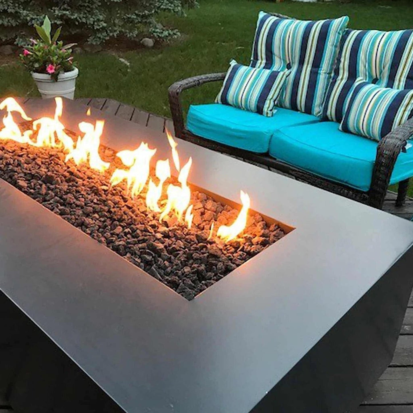 The Outdoor Plus 84" Coronado Copper & Corten Steel & Stainless Steel Rectangle Fire Pit