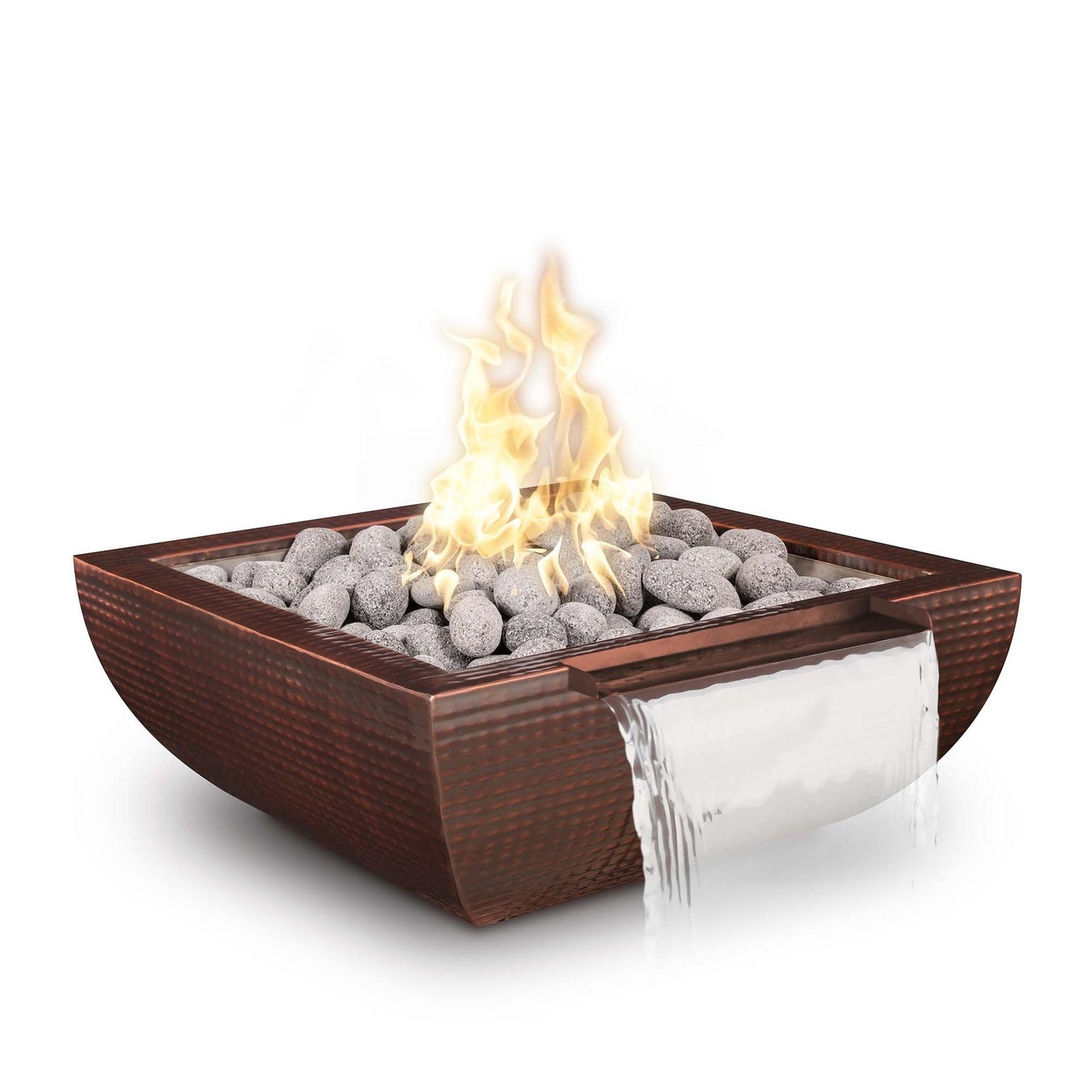 The Outdoor Plus Avalon Wide Spill 36" Silver Vein Powder Coated Metal Liquid Propane Fire & Water Bowl with Match Lit Ignition