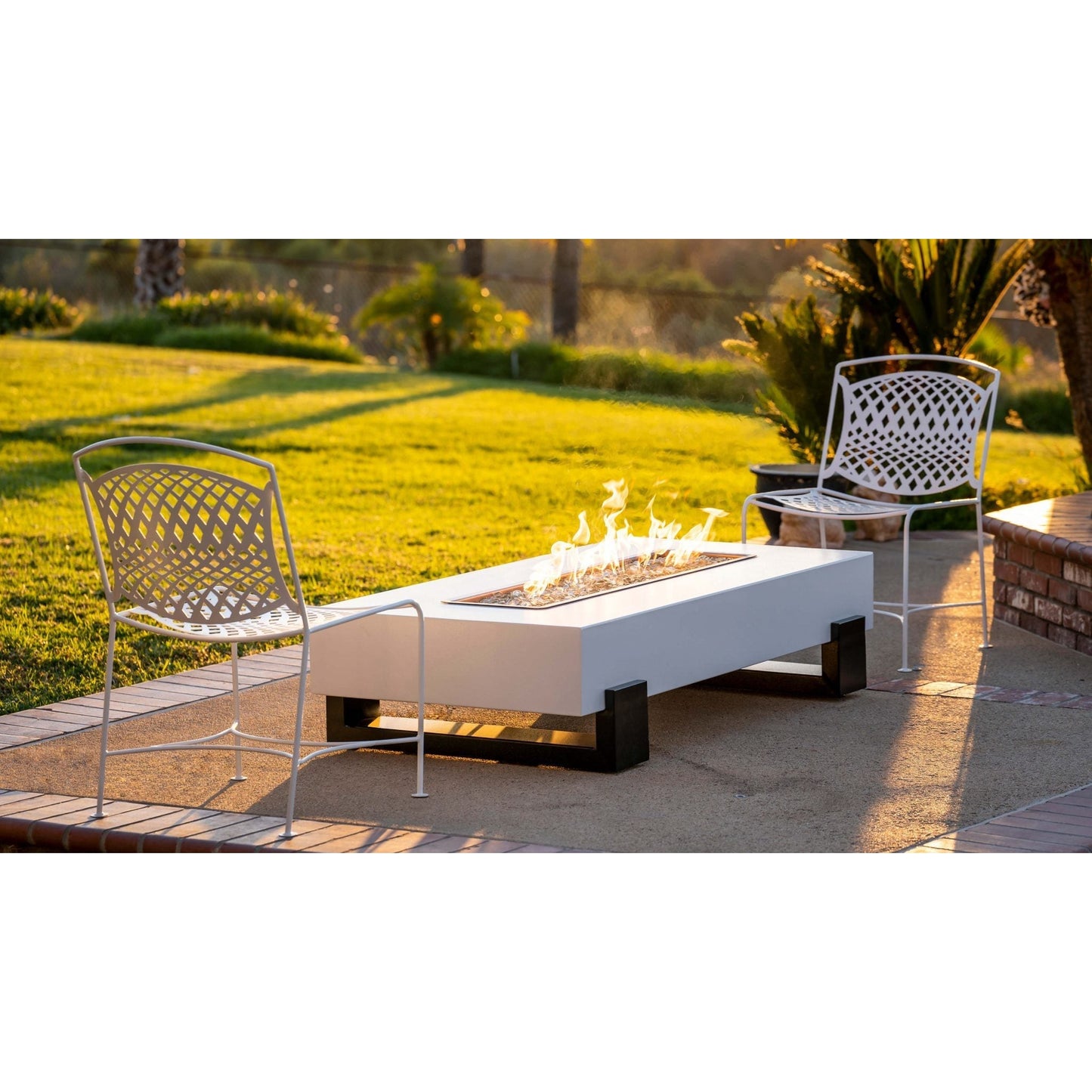 The Outdoor Plus Baja 84" Black & White Powder Coated Metal Liquid Propane Fire Pit with Match Lit Ignition
