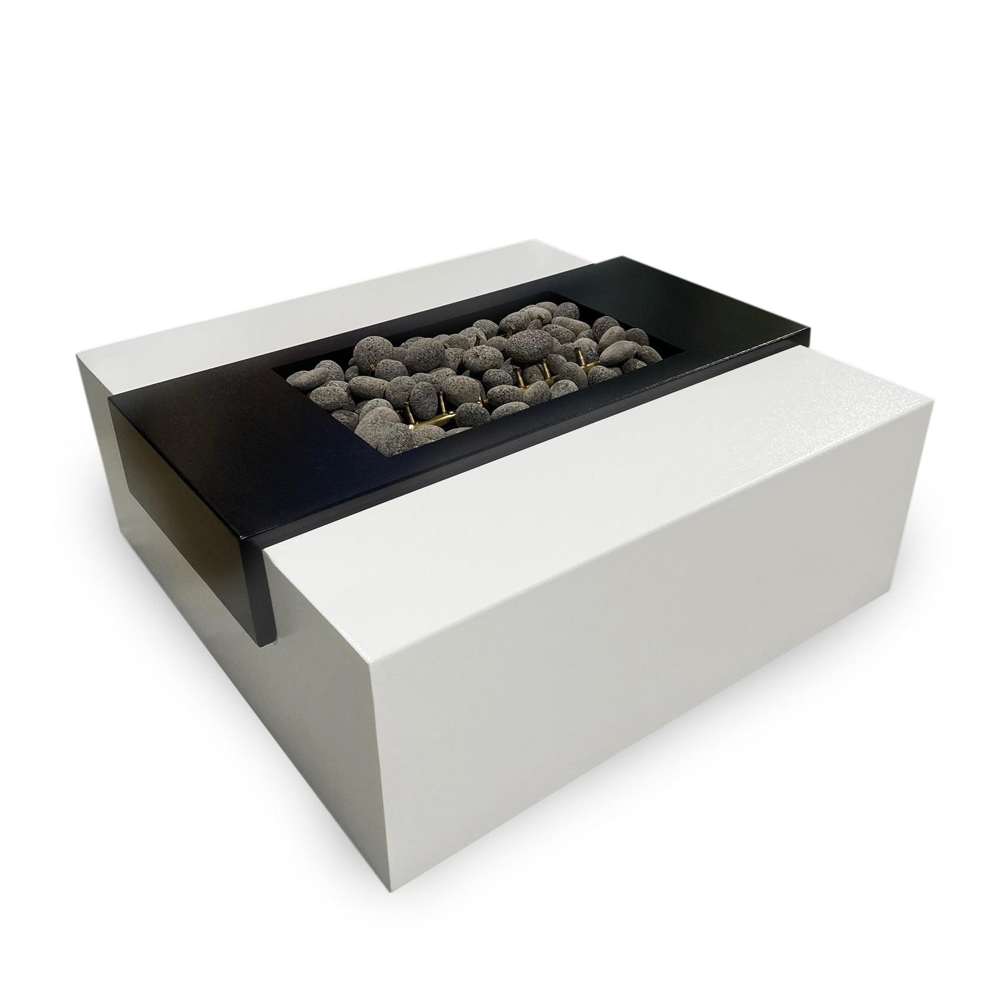 The Outdoor Plus Gallaway 60" Black & White Powder Coated Metal Natural Gas Fire Pit with Match Lit with Flame Sense Ignition