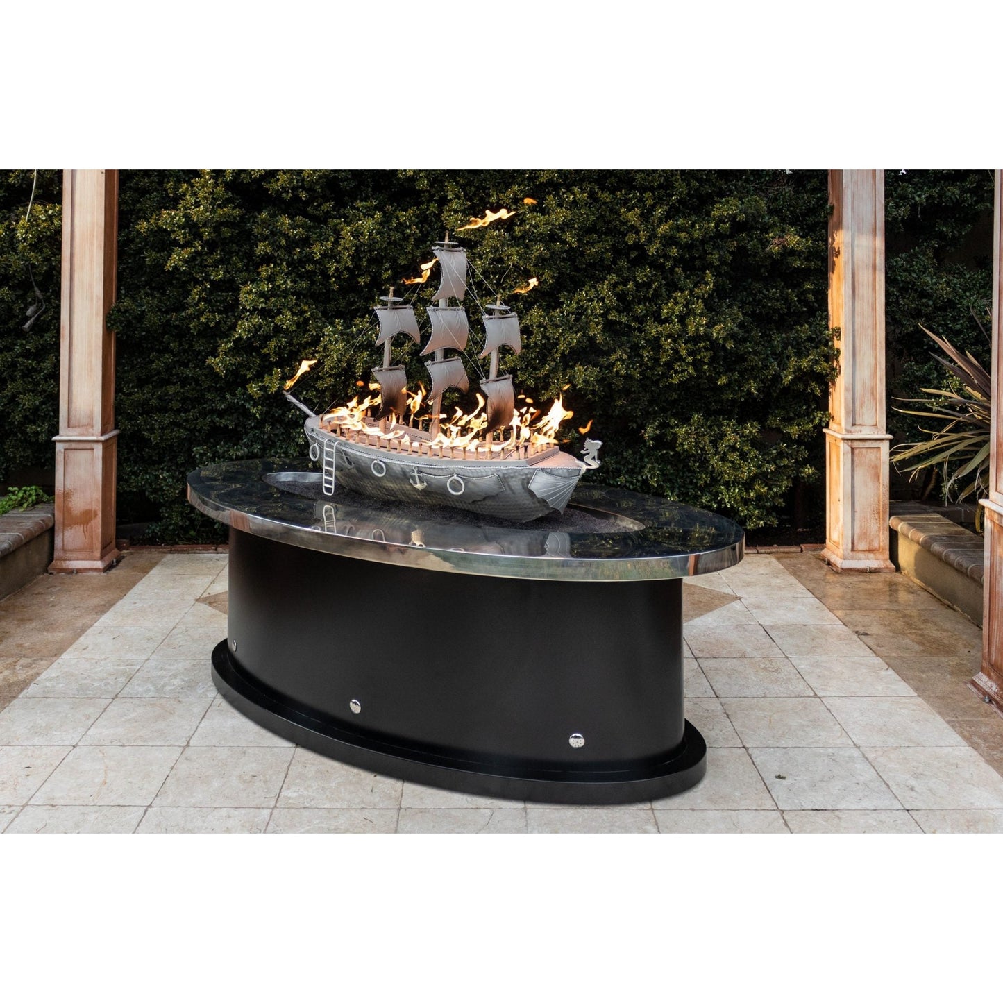 The Outdoor Plus La Pinta 72" Silver Vein Powder Coated Natural Gas Fire Pit with Match Lit Ignition