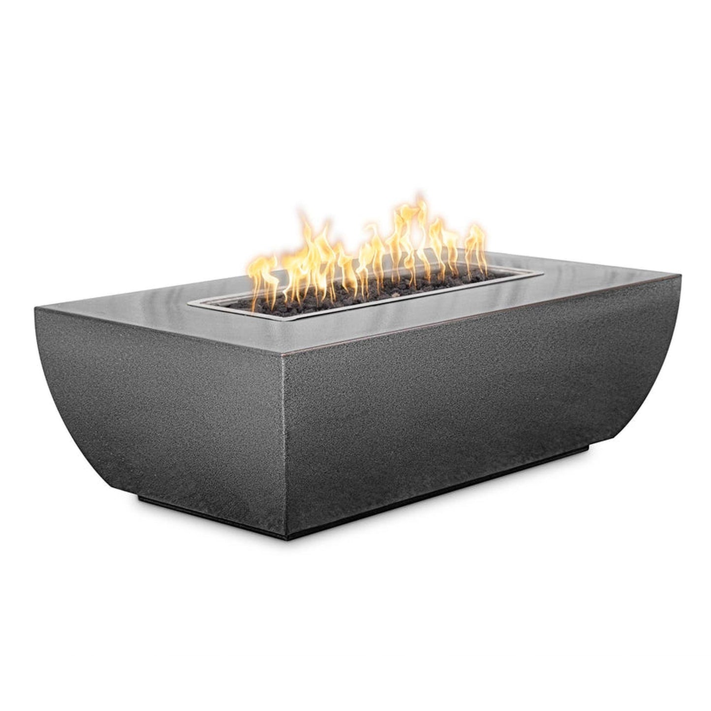 The Outdoor Plus Linear Avalon 72" Silver Vein Powder Coated Metal Natural Gas Fire Pit - 15" Tall with 12V Electronic Ignition
