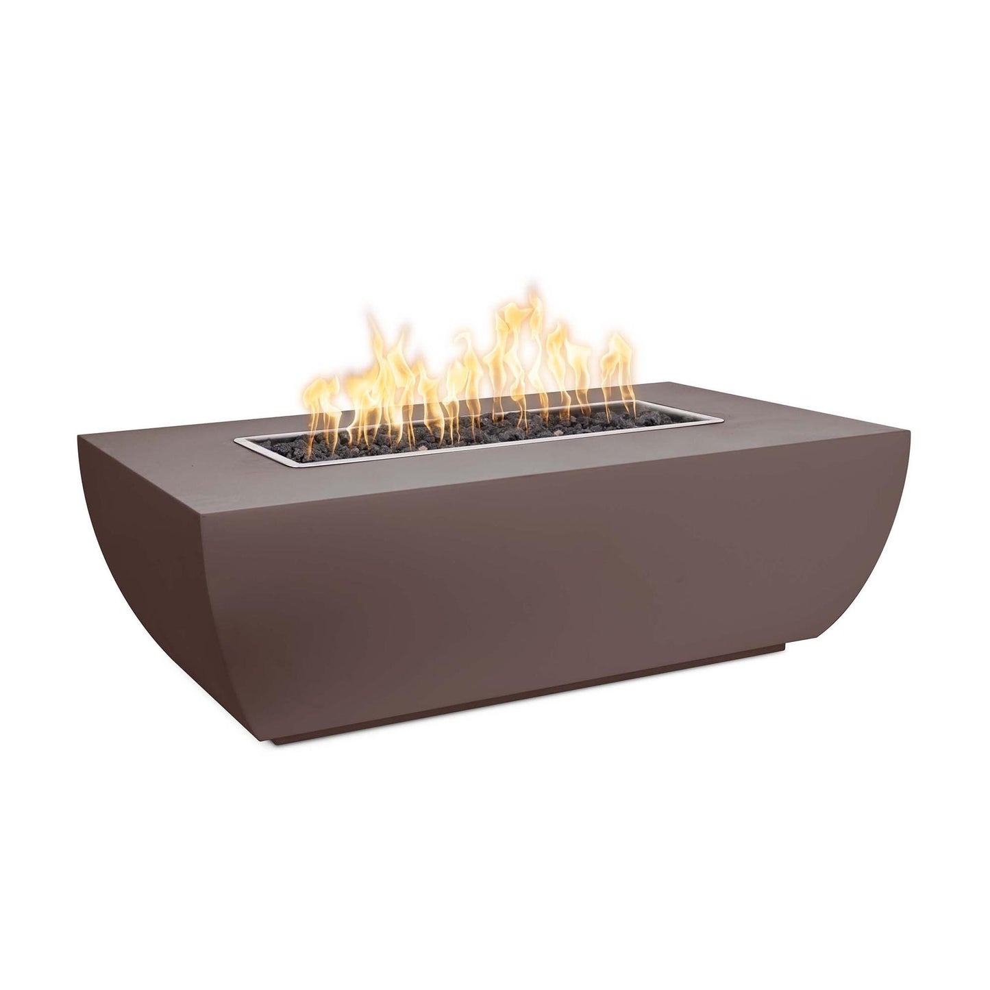 The Outdoor Plus Linear Avalon 84" Java Powder Coated Metal Liquid Propane Fire Pit - 15" Tall with 110V Electronic Ignition