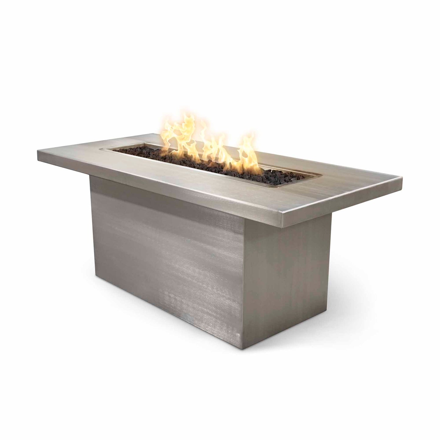 The Outdoor Plus Linear Bella 72" Hammered Copper Liquid Propane Fire Pit with 12V Electronic Ignition