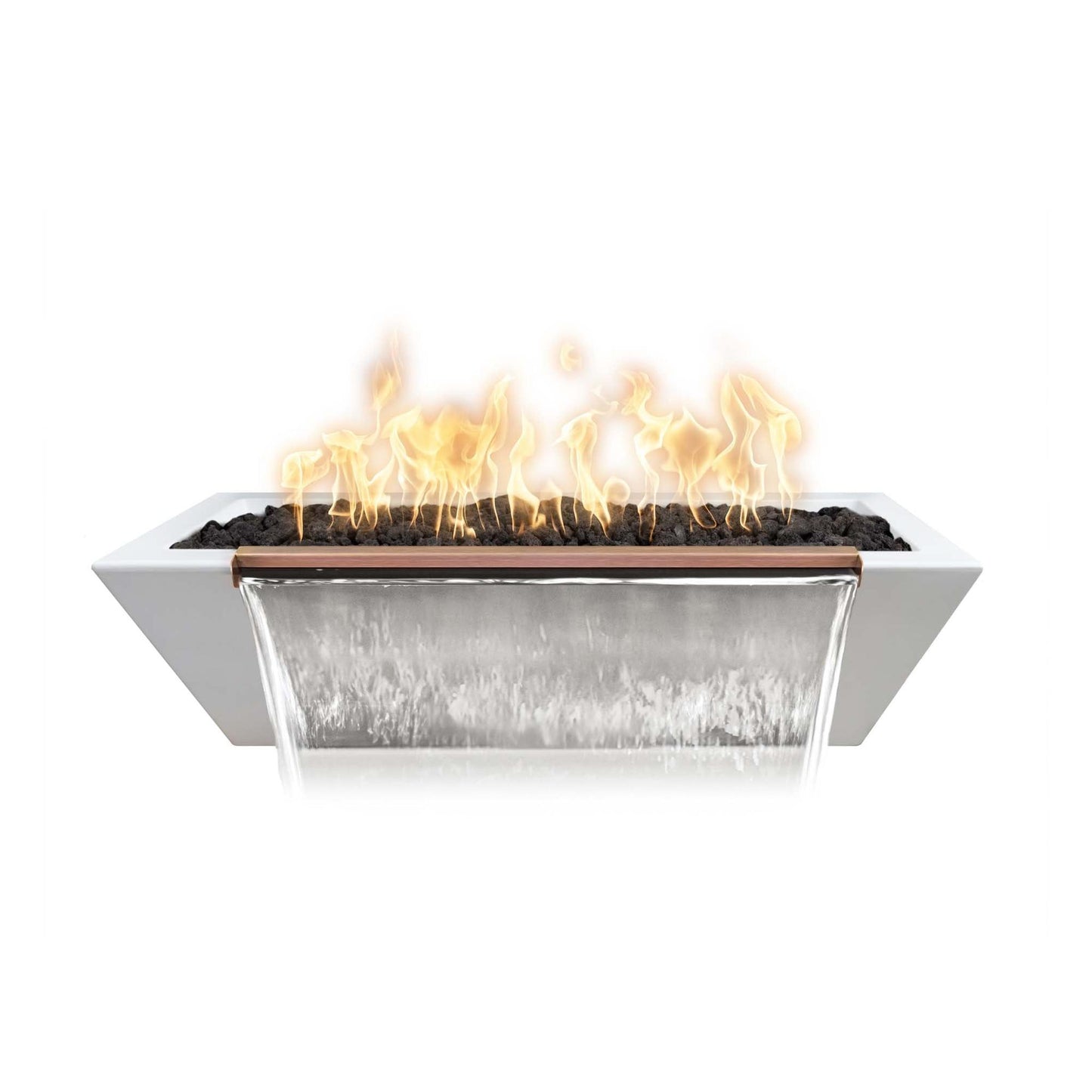 The Outdoor Plus Linear Maya 72" Rustic Gray GFRC Concrete Natural Gas Fire & Water Bowl with 12V Electronic Ignition