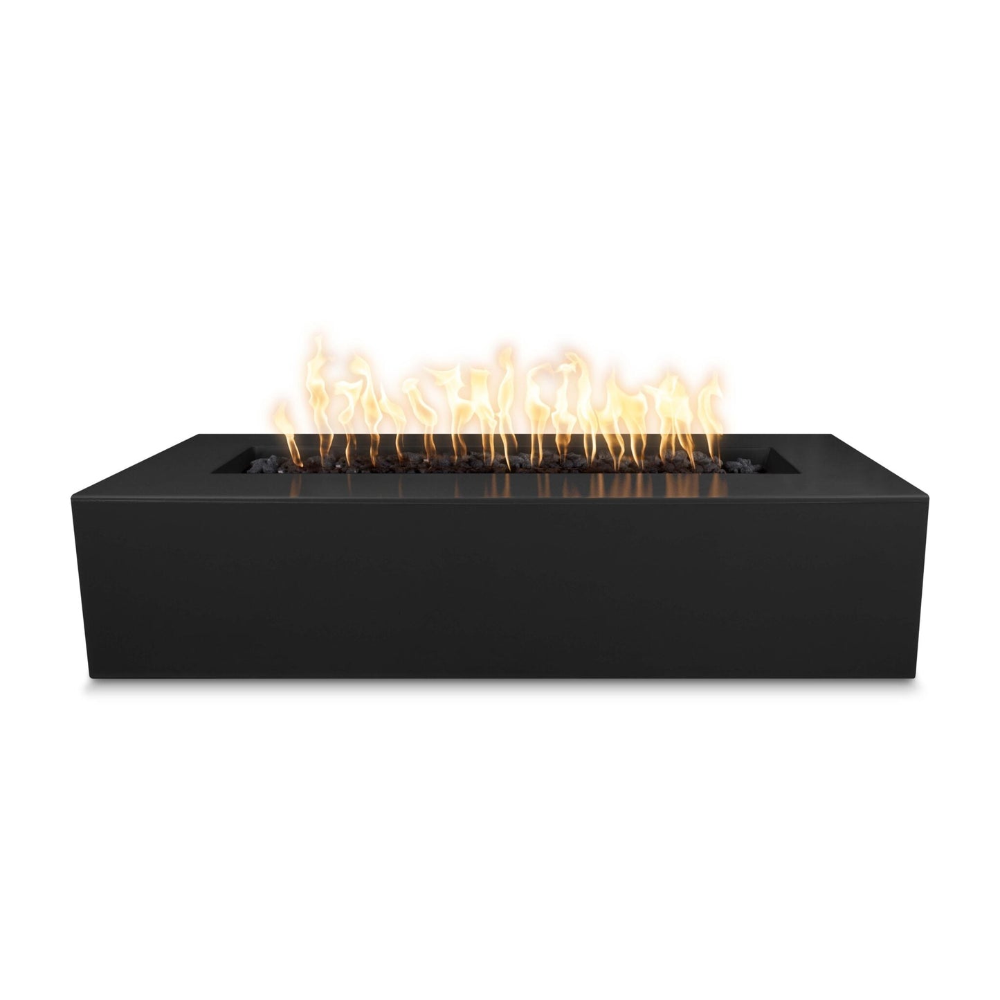 The Outdoor Plus Rectangular Regal 60" Pewter Powder Coated Metal Natural Gas Fire Pit with 110V Electronic Ignition