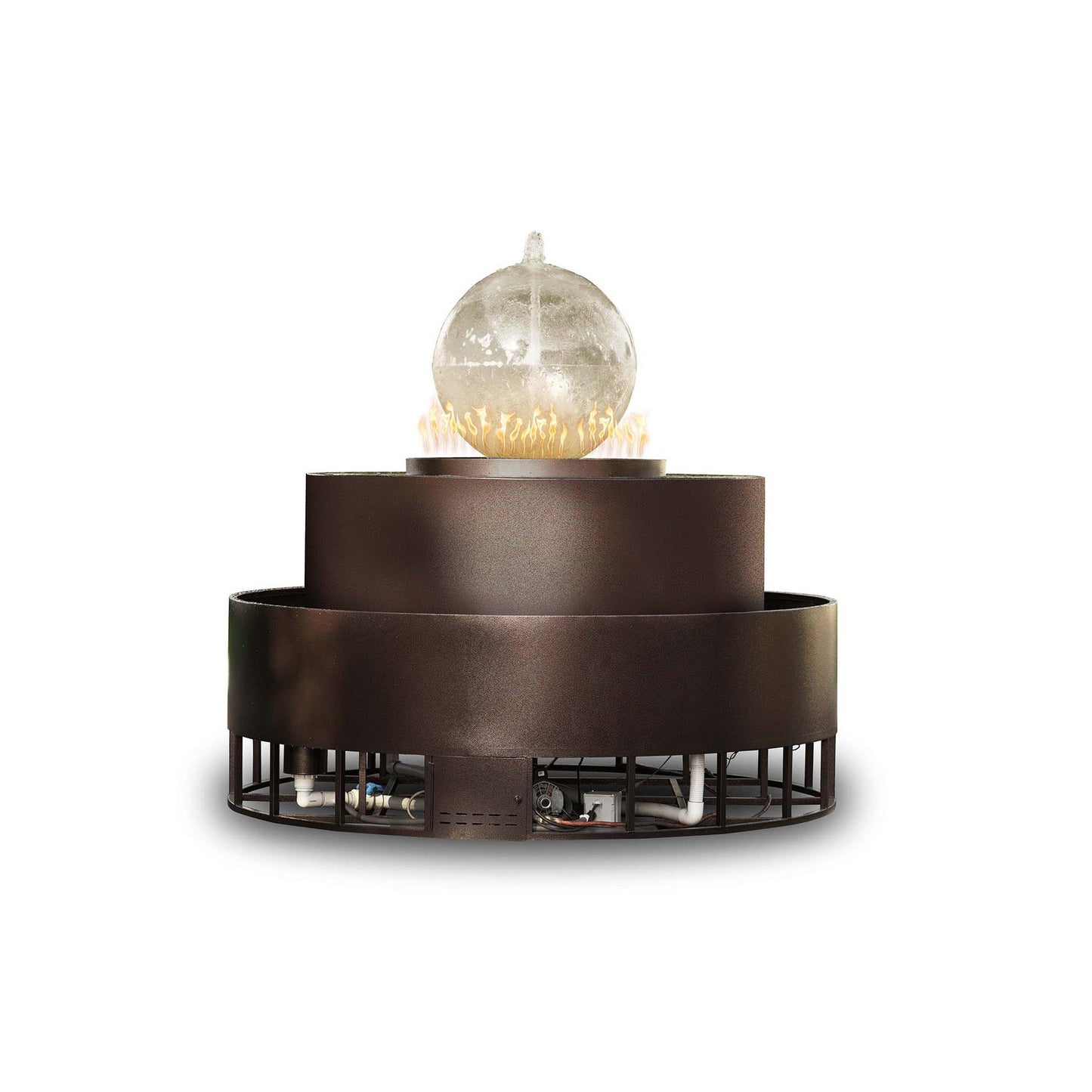 The Outdoor Plus Round Atlas 89" Gray Powder Coated Liquid Propane Fire & Water Fountain with 12V Electronic Ignition