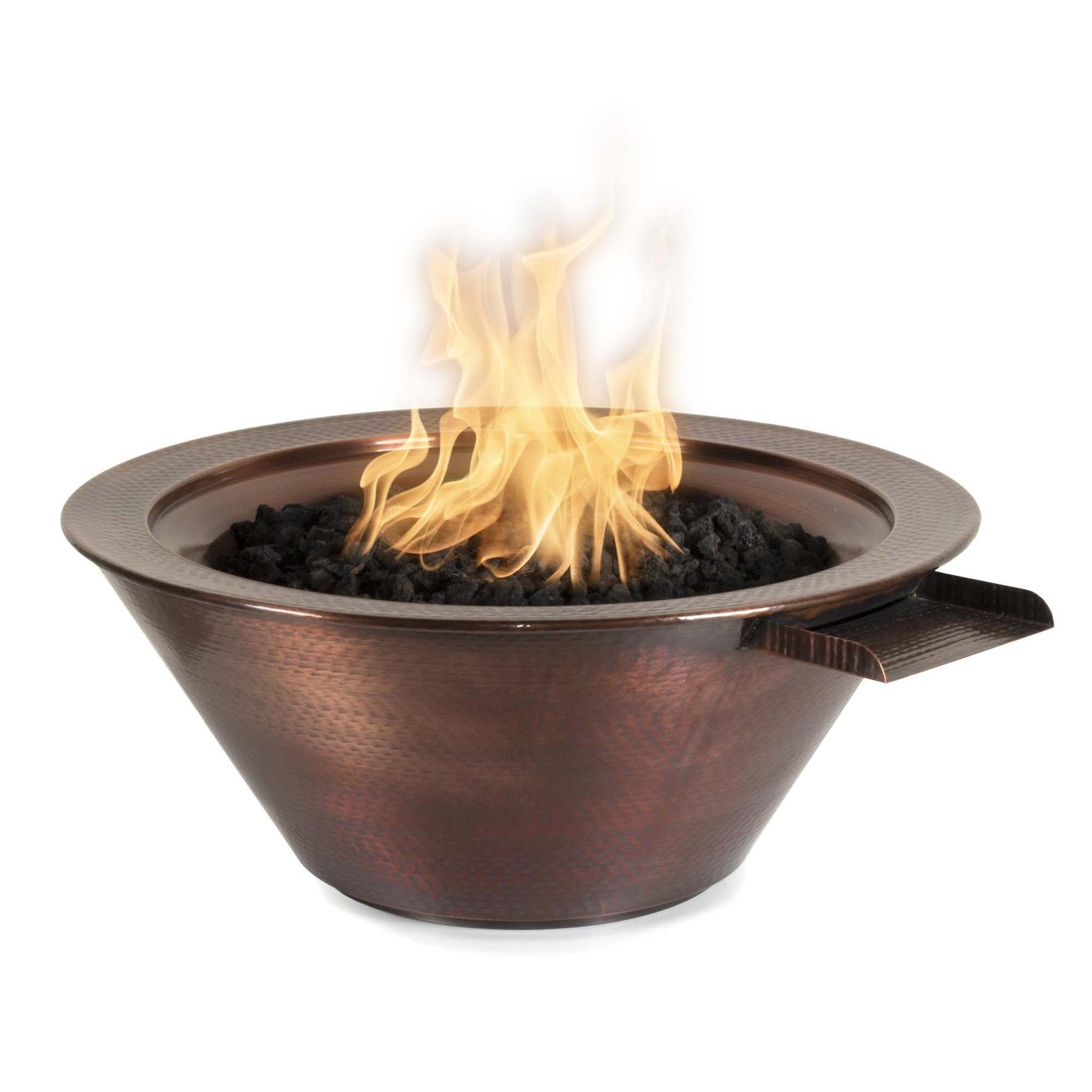 The Outdoor Plus Round Cazo 24" Black Powder Coated Metal Natural Gas Fire & Water Bowl with Match Lit with Flame Sense Ignition