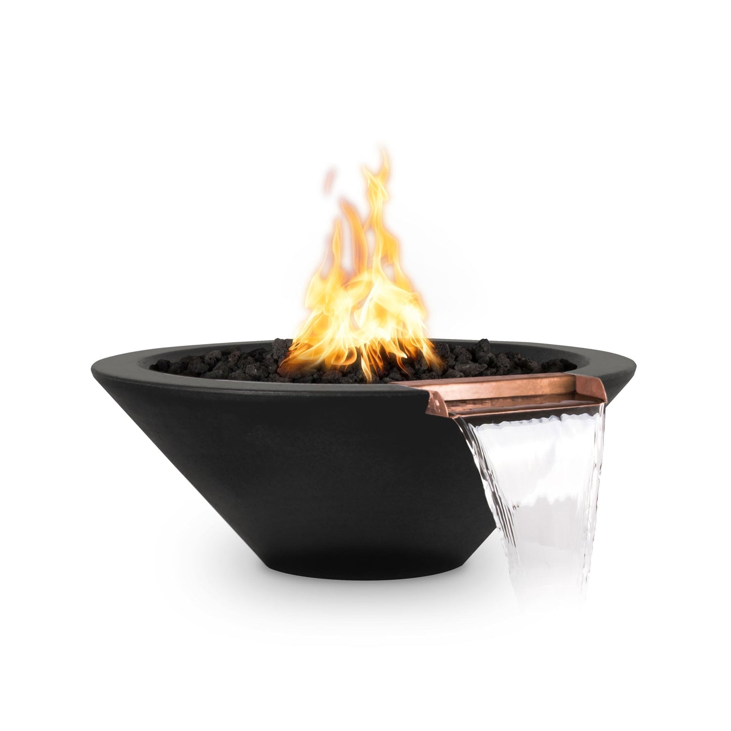 The Outdoor Plus Round Cazo 24" Ebony Wood Grain Liquid Propane Fire & Water Bowl with Match Lit with Flame Sense Ignition