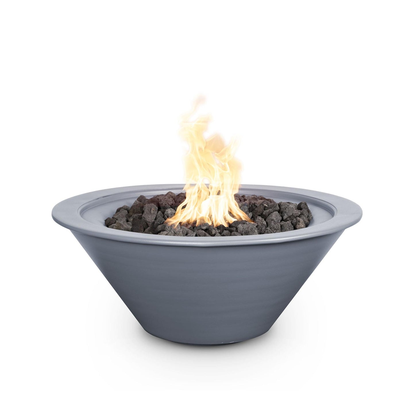 The Outdoor Plus Round Cazo 30" White Powder Coated Metal Natural Gas Fire Bowl with Match Lit with Flame Sense Ignition