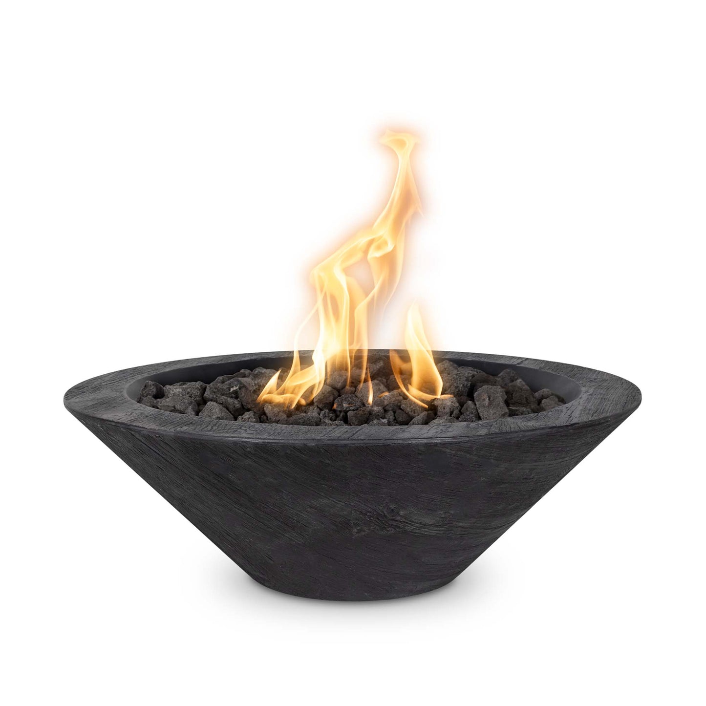 The Outdoor Plus Round Cazo 32" Ebony Wood Grain Liquid Propane Fire Bowl with Match Lit with Flame Sense Ignition