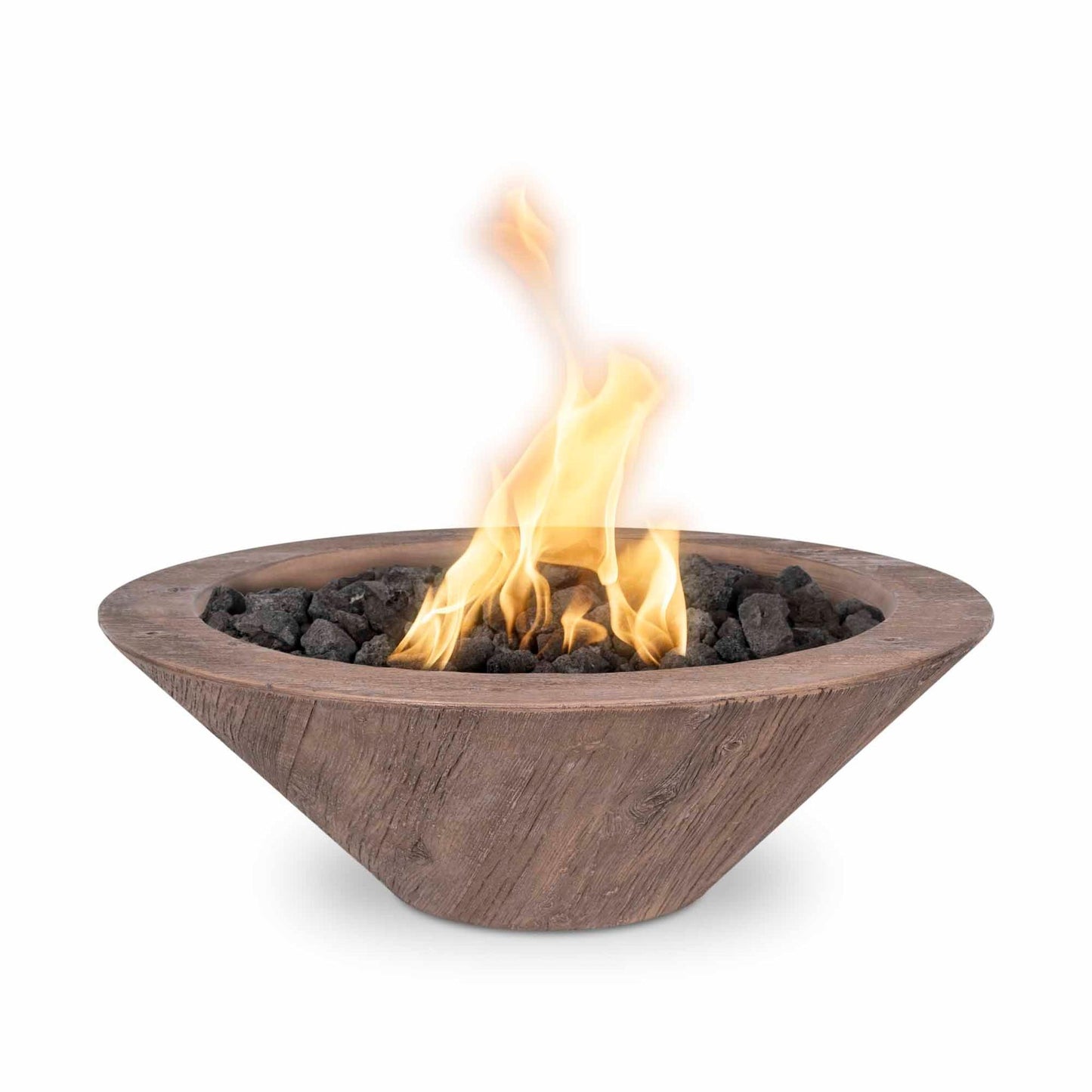 The Outdoor Plus Round Cazo 32" Ebony Wood Grain Natural Gas Fire Bowl with Match Lit with Flame Sense Ignition