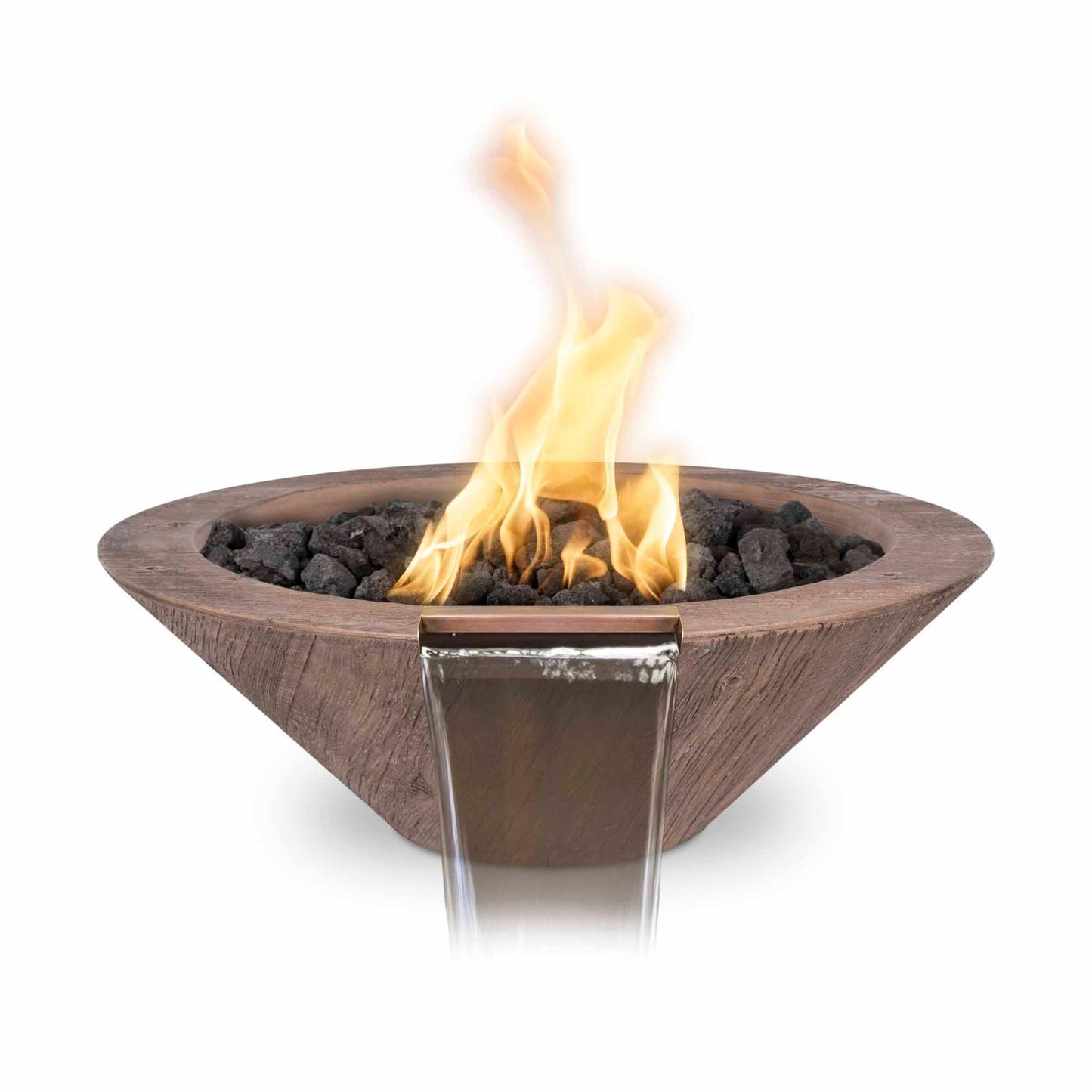 The Outdoor Plus Round Cazo 32" Ebony Wood Grain Natural Gas Fire & Water Bowl with Match Lit with Flame Sense Ignition