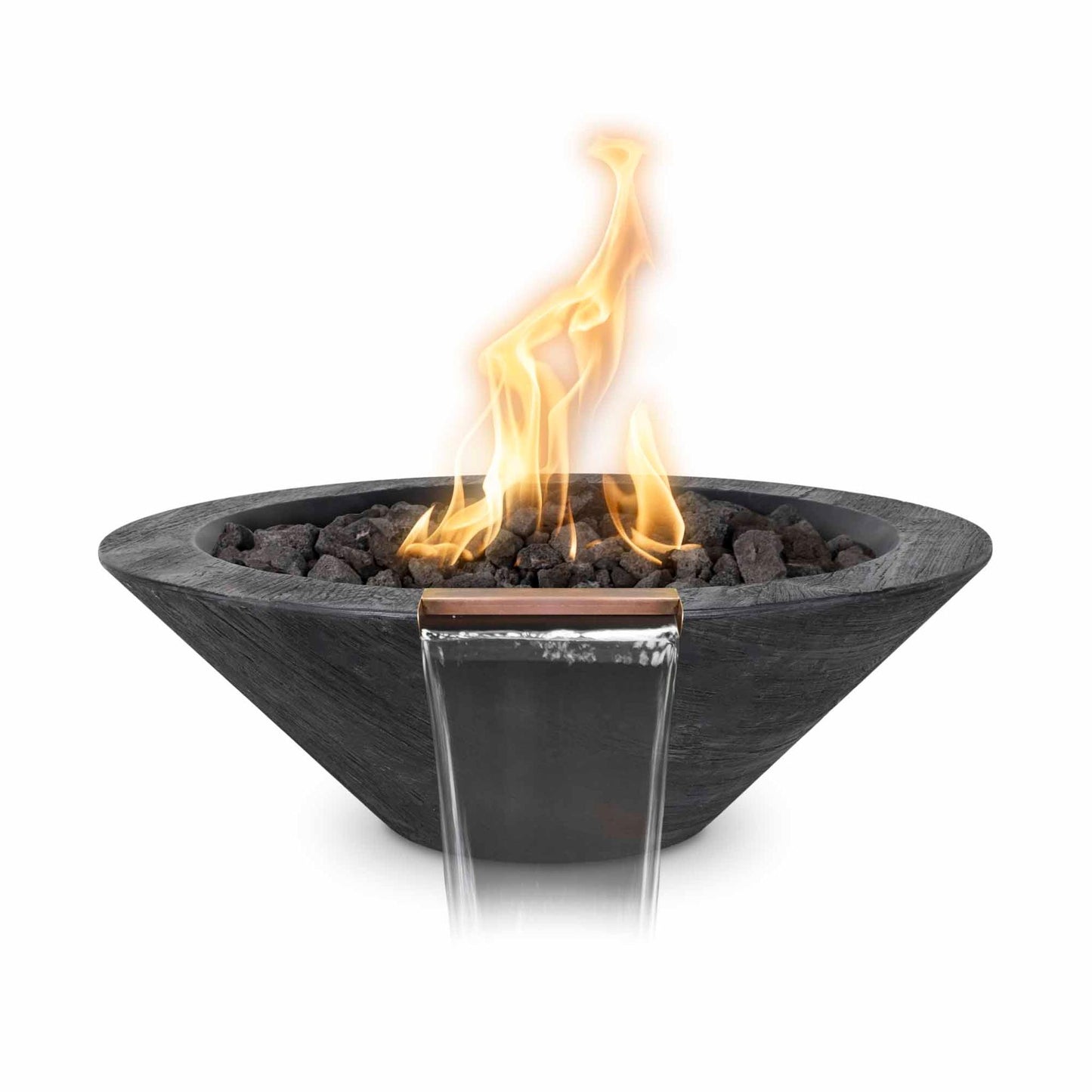The Outdoor Plus Round Cazo 32" Oak Wood Grain Natural Gas Fire & Water Bowl with Match Lit with Flame Sense Ignition