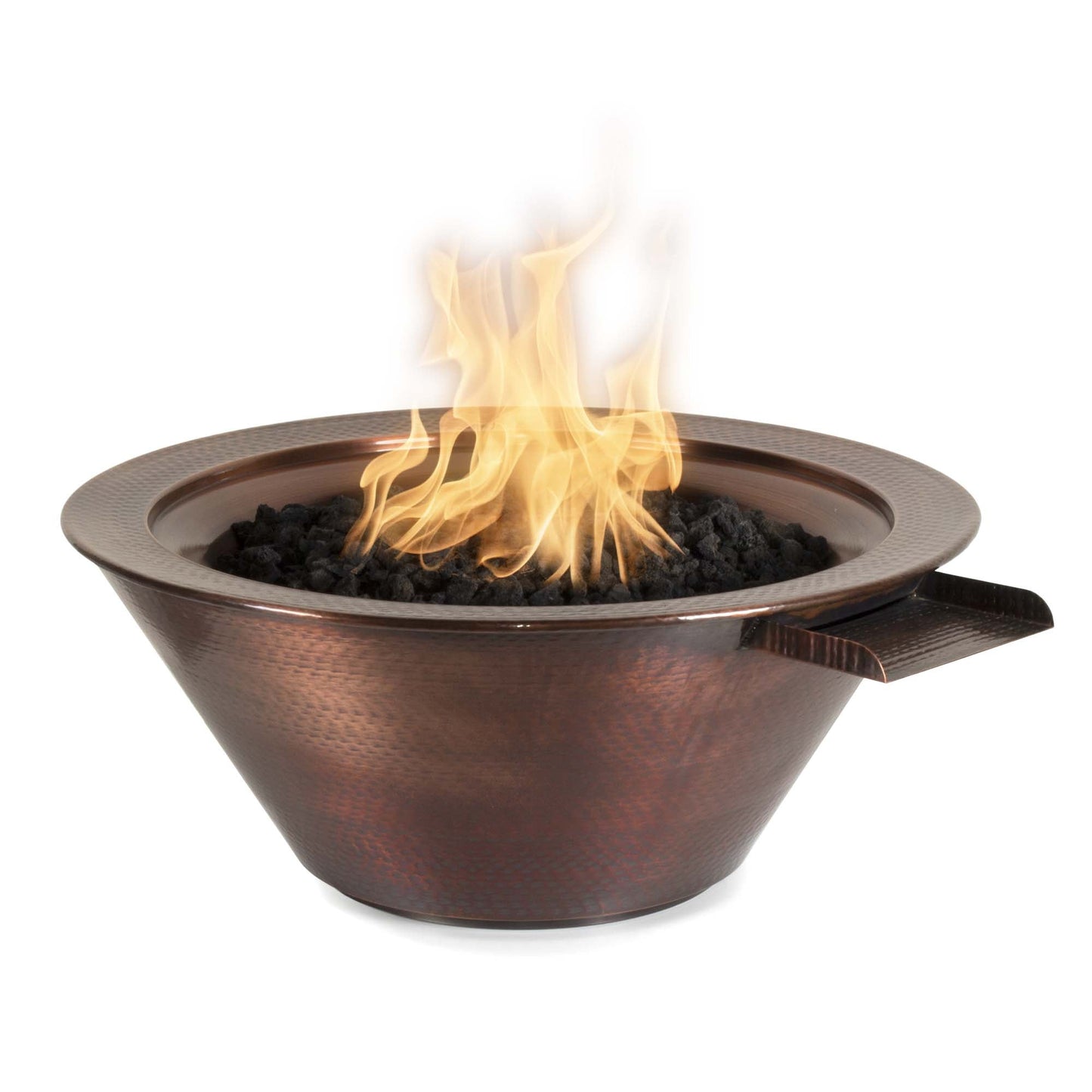 The Outdoor Plus Round Cazo 36" Copper Liquid Propane Fire & Water Bowl with Match Lit with Flame Sense Ignition