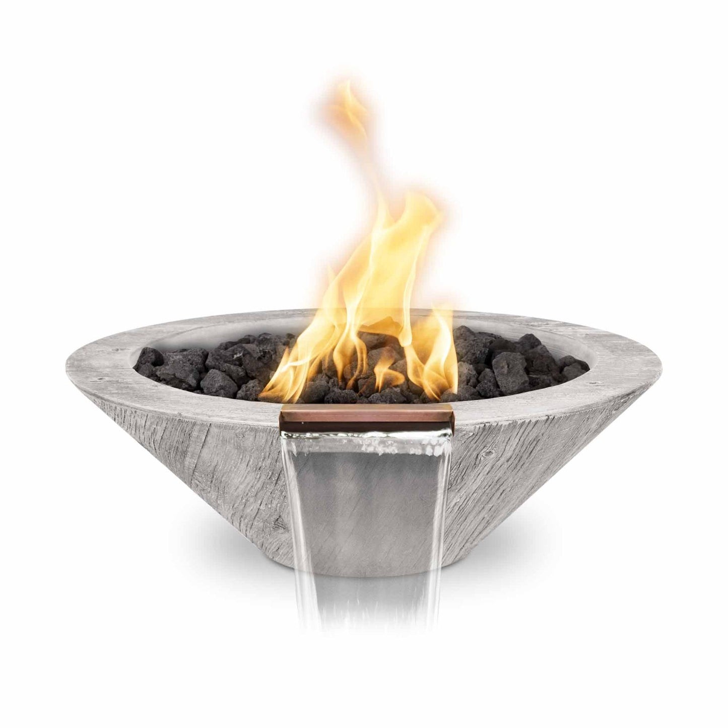 The Outdoor Plus Round Cazo 36" Copper Natural Gas Fire & Water Bowl with Match Lit with Flame Sense Ignition