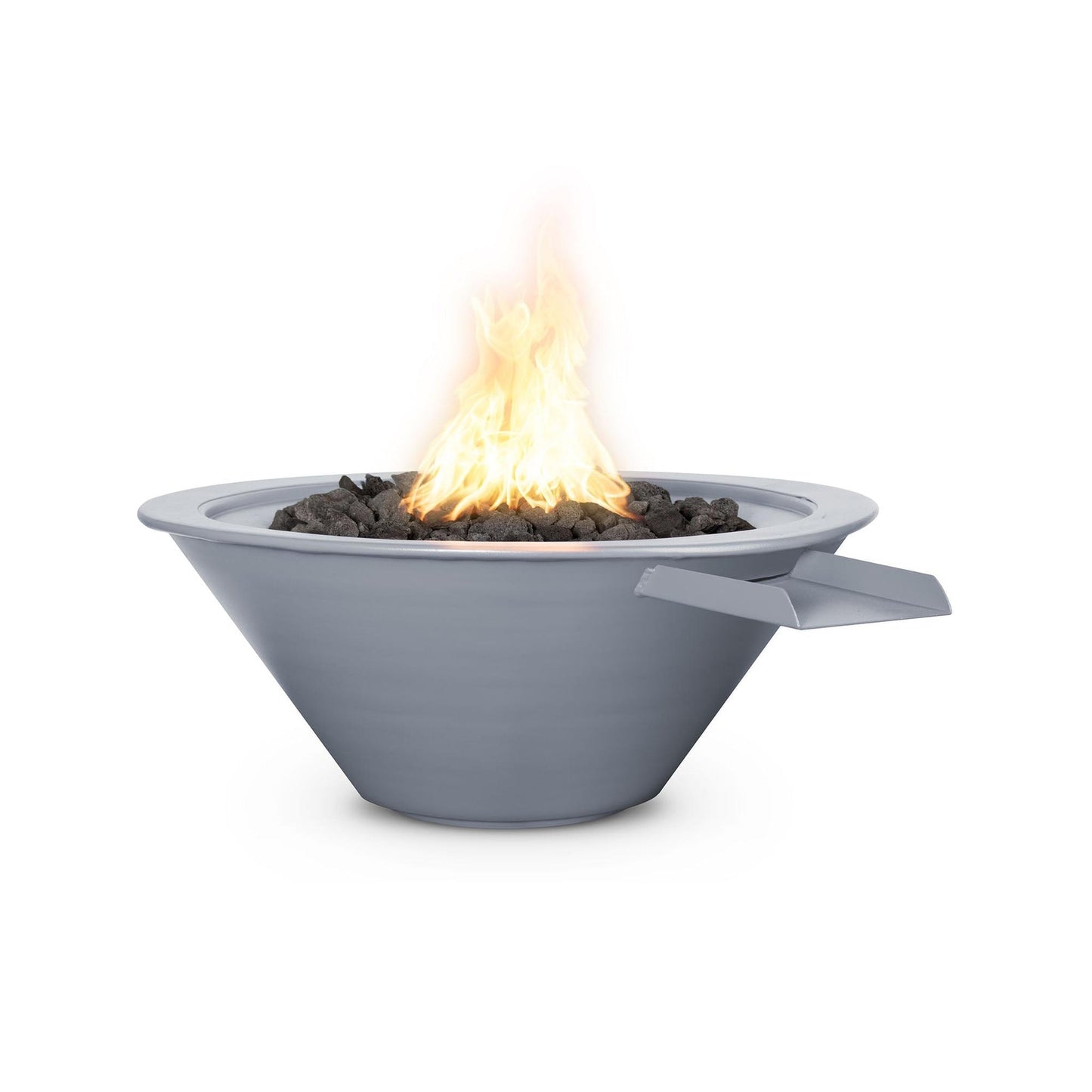The Outdoor Plus Round Cazo 36" Java Powder Coated Metal Natural Gas Fire & Water Bowl with Match Lit with Flame Sense Ignition