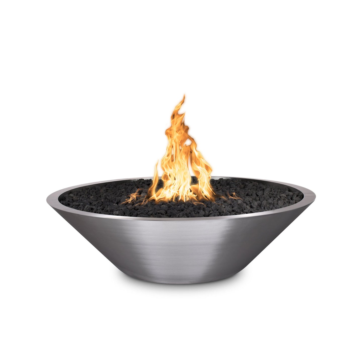 The Outdoor Plus Round Cazo Narrow Ledge 48" Stainless Steel Liquid Propane Fire Pit with Flame Sense with Spark Ignition