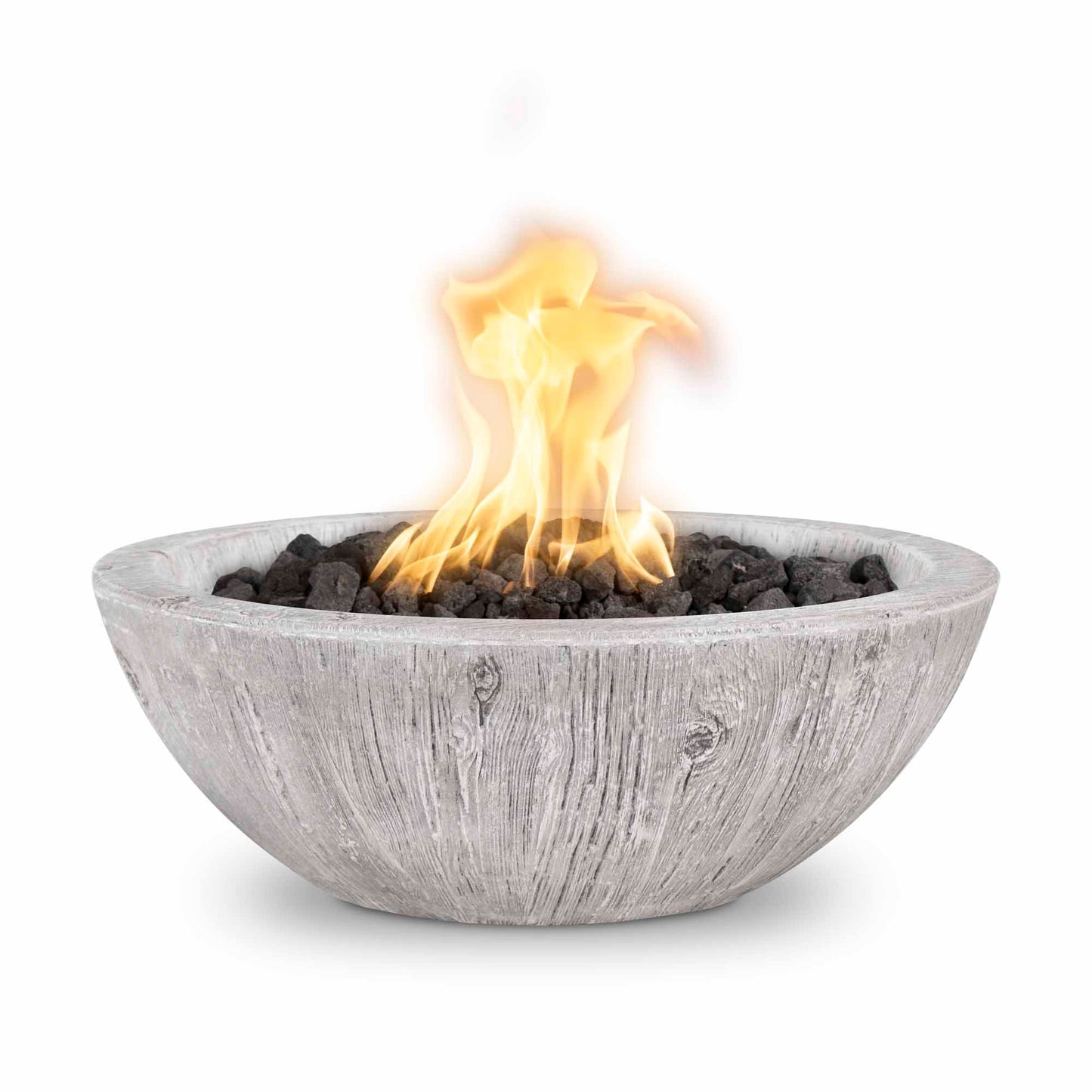 The Outdoor Plus Round Sedona 27" Ivory Wood Grain Liquid Propane Fire Bowl with Match Lit with Flame Sense Ignition