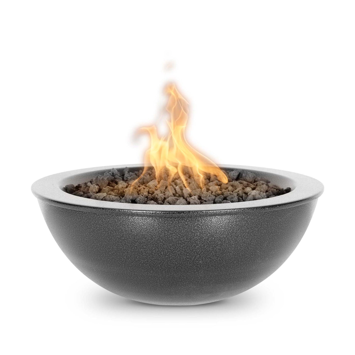 The Outdoor Plus Round Sedona 27" White Powder Coated Metal Natural Gas Fire Bowl with Match Lit with Flame Sense Ignition