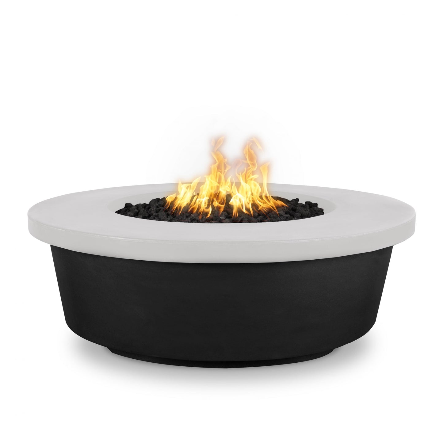 The Outdoor Plus Round Tempe 48" Black & White Powder Coated Liquid Propane Fire Pit with Match Lit Ignition