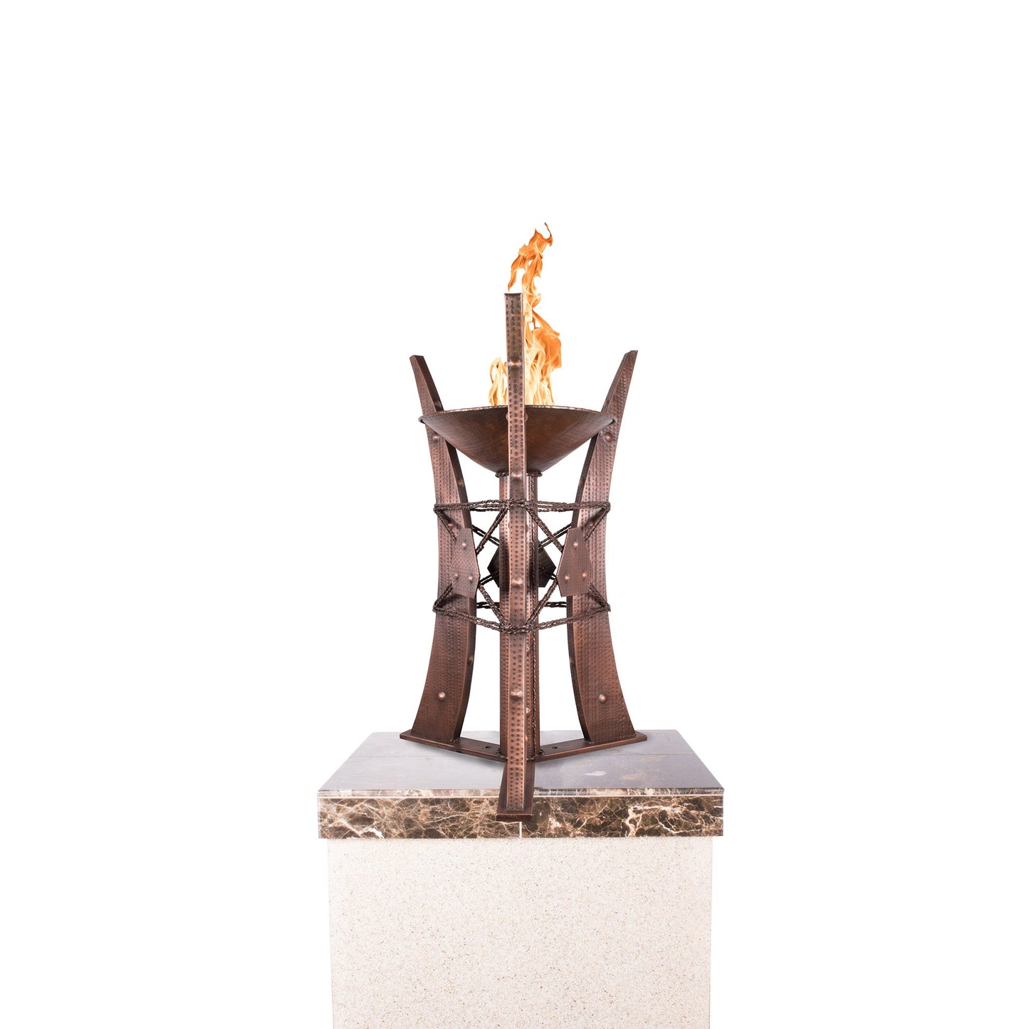 The Outdoor Plus Square Bastille 22" Hammered Copper Natural Gas Column Ornament