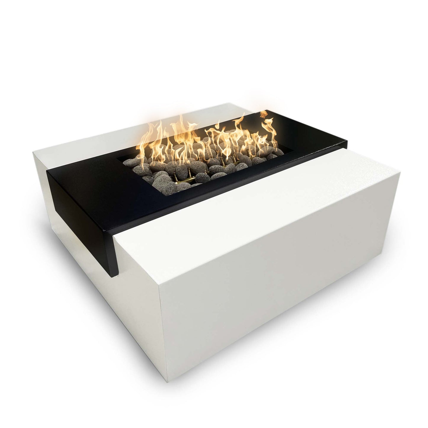 The Outdoor Plus Square Gallaway 48" Black & White Powder Coated Natural Gas Fire Pit with Match Lit with Flame Sense Ignition