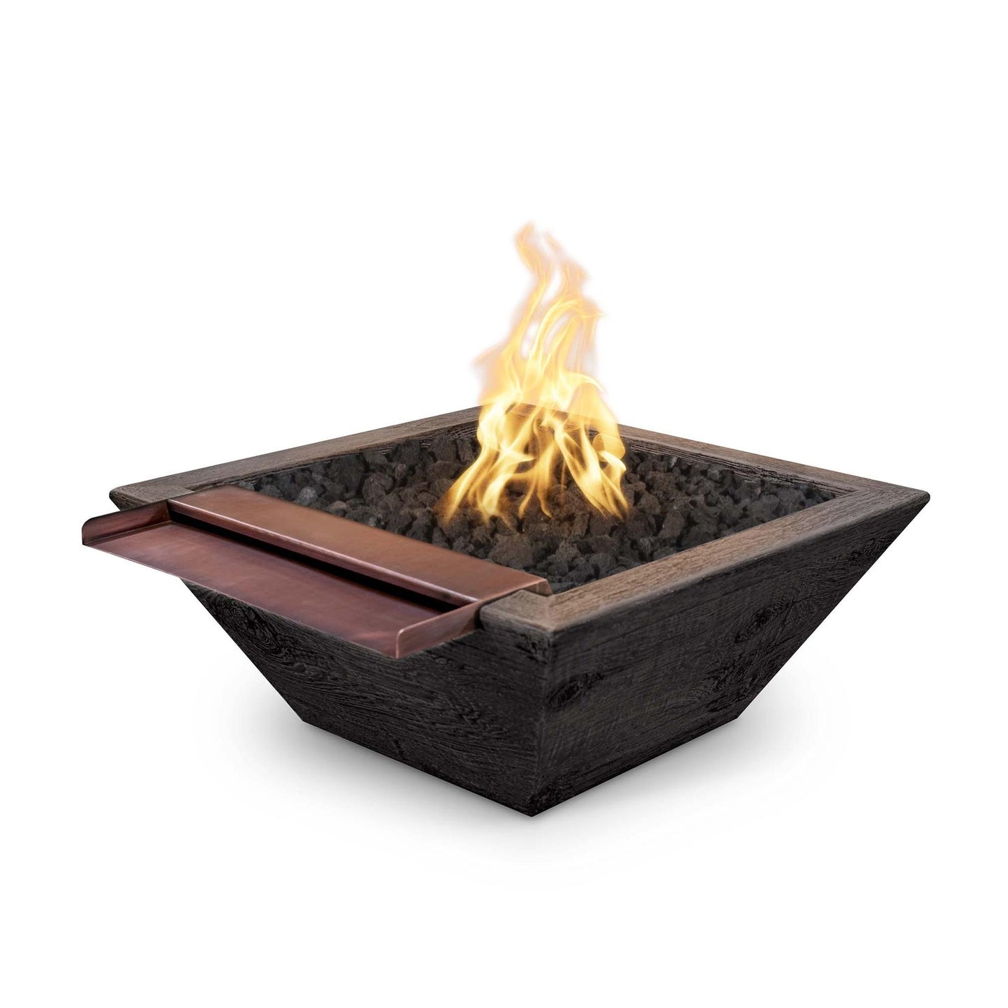 The Outdoor Plus Square Maya 24" White Powder Coated Metal Natural Gas Fire & Water Bowl Gravity Spill with 12V Electronic Ignition