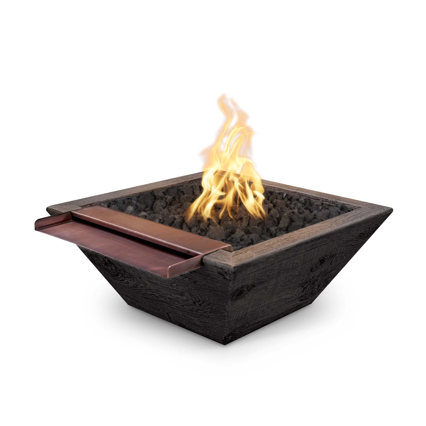 The Outdoor Plus Square Maya 30" Stainless Steel Liquid Propane Fire & Water Bowl Gravity Spill with Match Lit Ignition