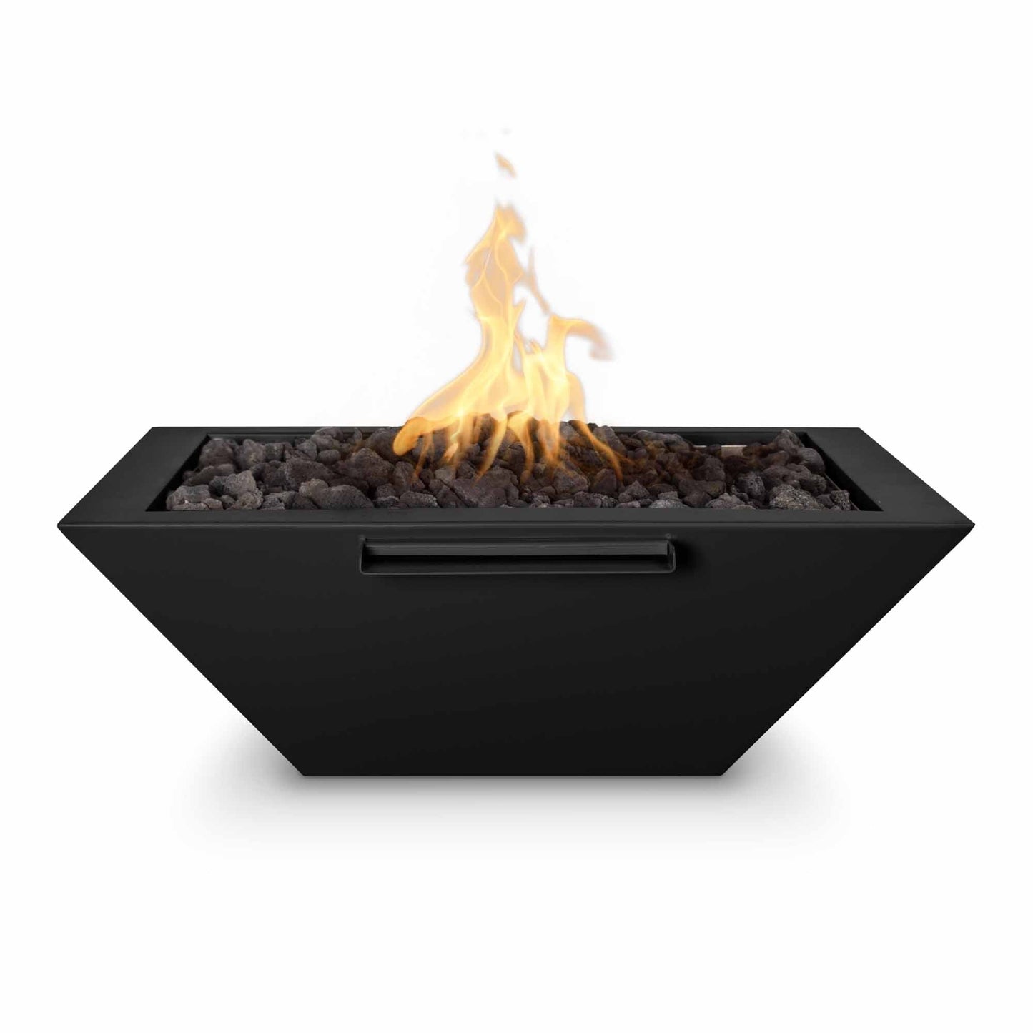 The Outdoor Plus Square Maya 36" Java Powder Coated Metal Liquid Propane Fire & Water Bowl with Match Lit with Flame Sense Ignition