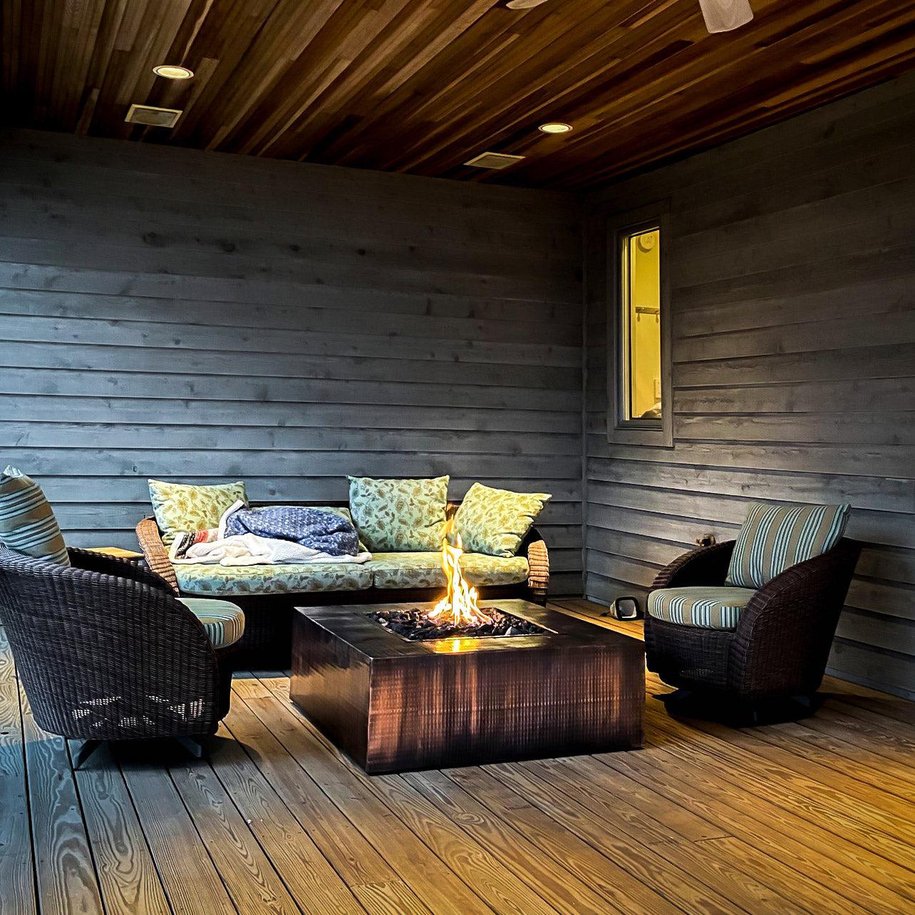 The Outdoor Plus Square Quad 42" Hammered Copper Natural Gas Fire Pit with 110V Electronic Ignition