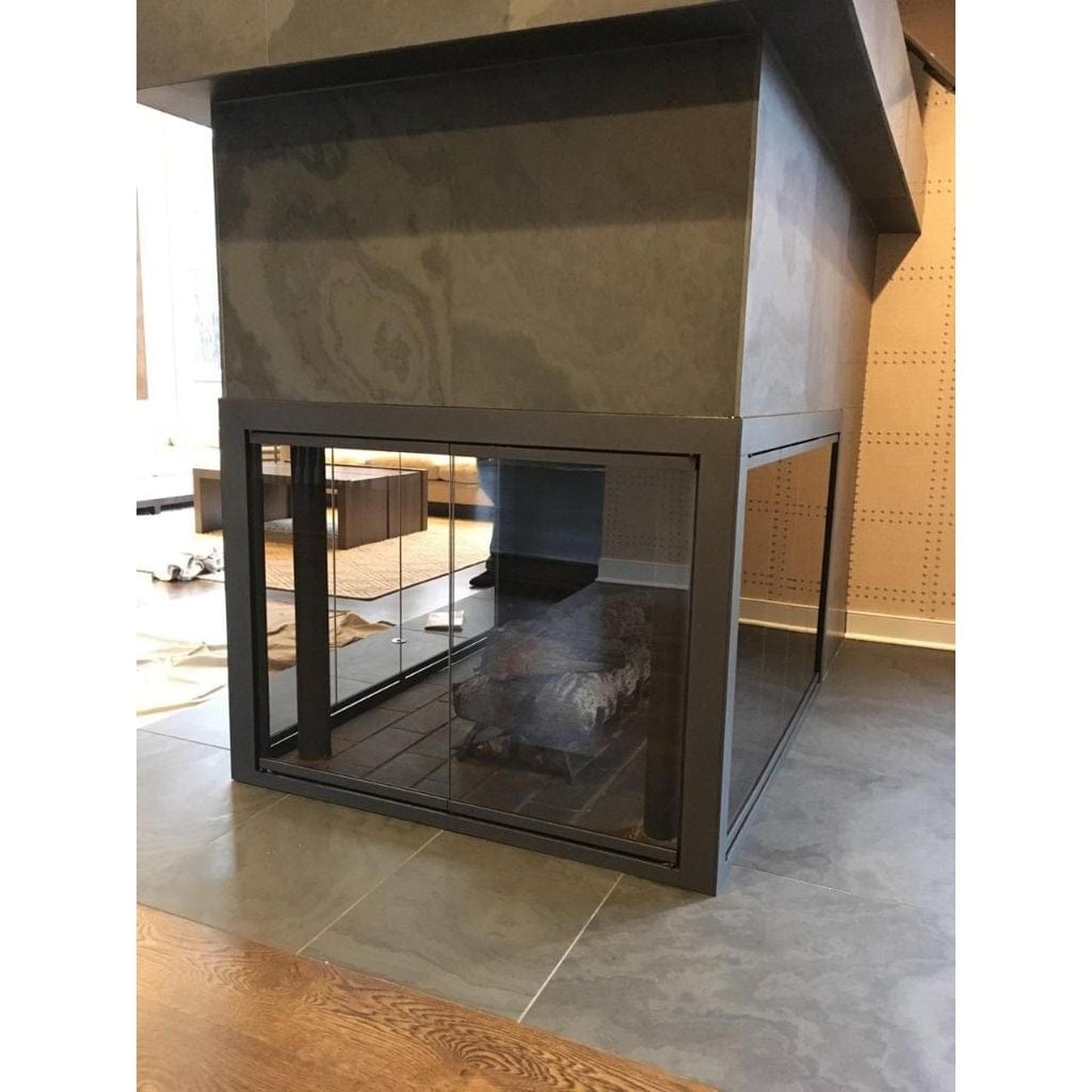 Thermo-Rite Normandy Corner Unit Custom Glass Fireplace Door