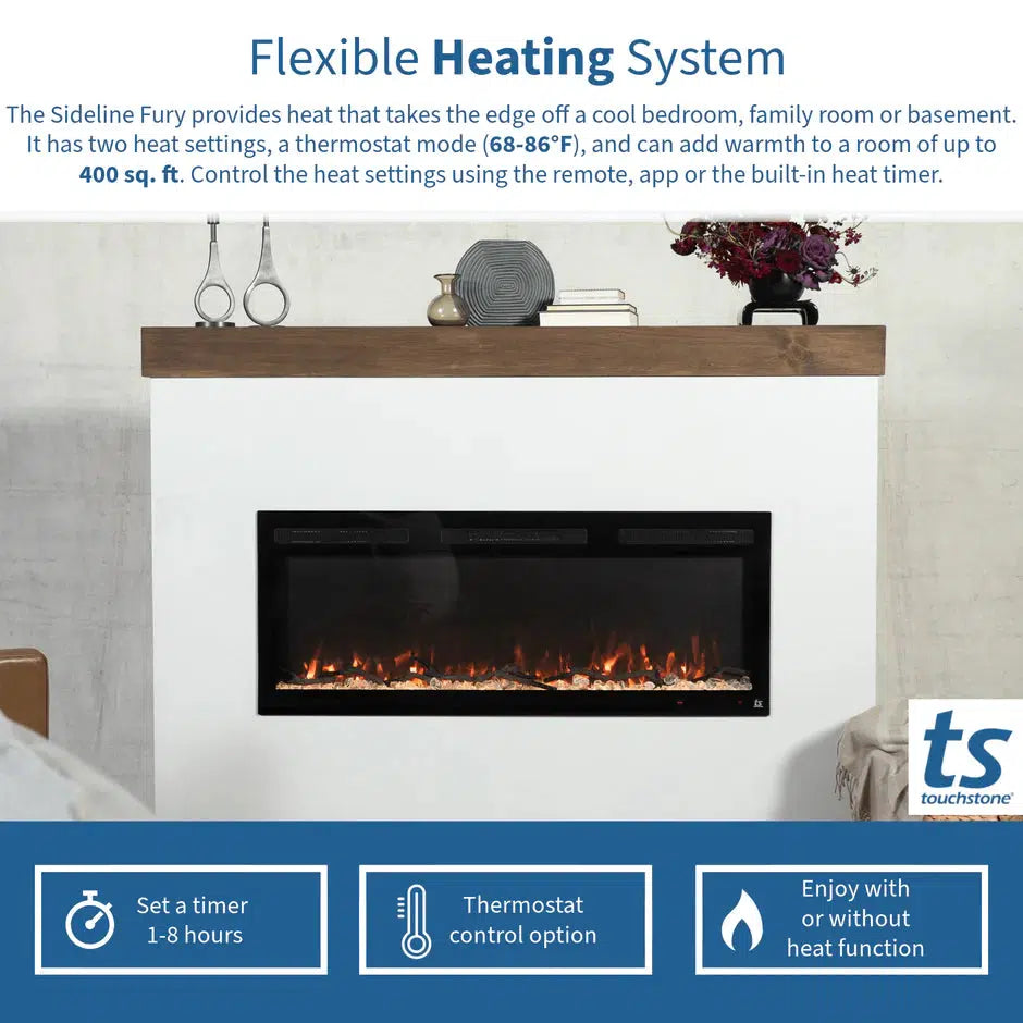 Touchstone Sideline Fury 65" Slim-Depth Recessed Smart Electric Fireplace