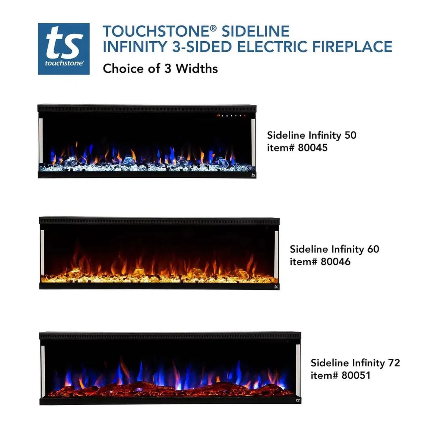 Touchstone Sideline Infinity 50" 3-Sided WiFi Enabled Recessed Electric Fireplace (Alexa/Google Compatible)