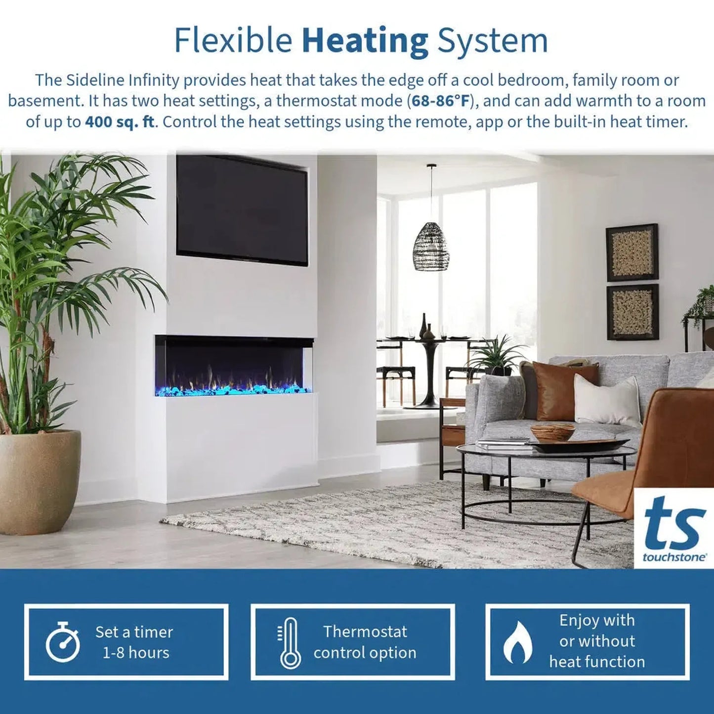 Touchstone Sideline Infinity 60" 3-Sided WiFi Enabled Recessed Electric Fireplace (Alexa/Google Compatible)