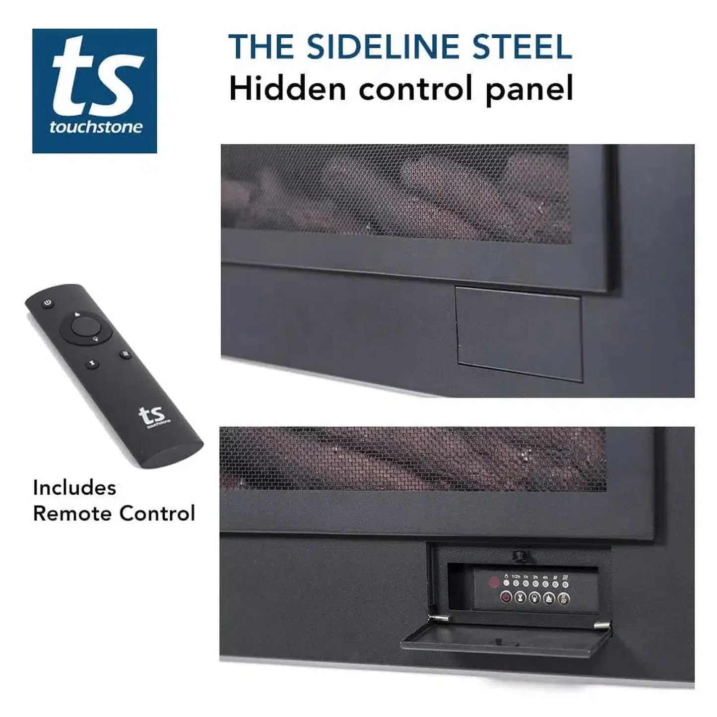Touchstone Sideline Steel 60" Matte Black Recessed Electric Fireplace With Non Reflective Mesh Screen
