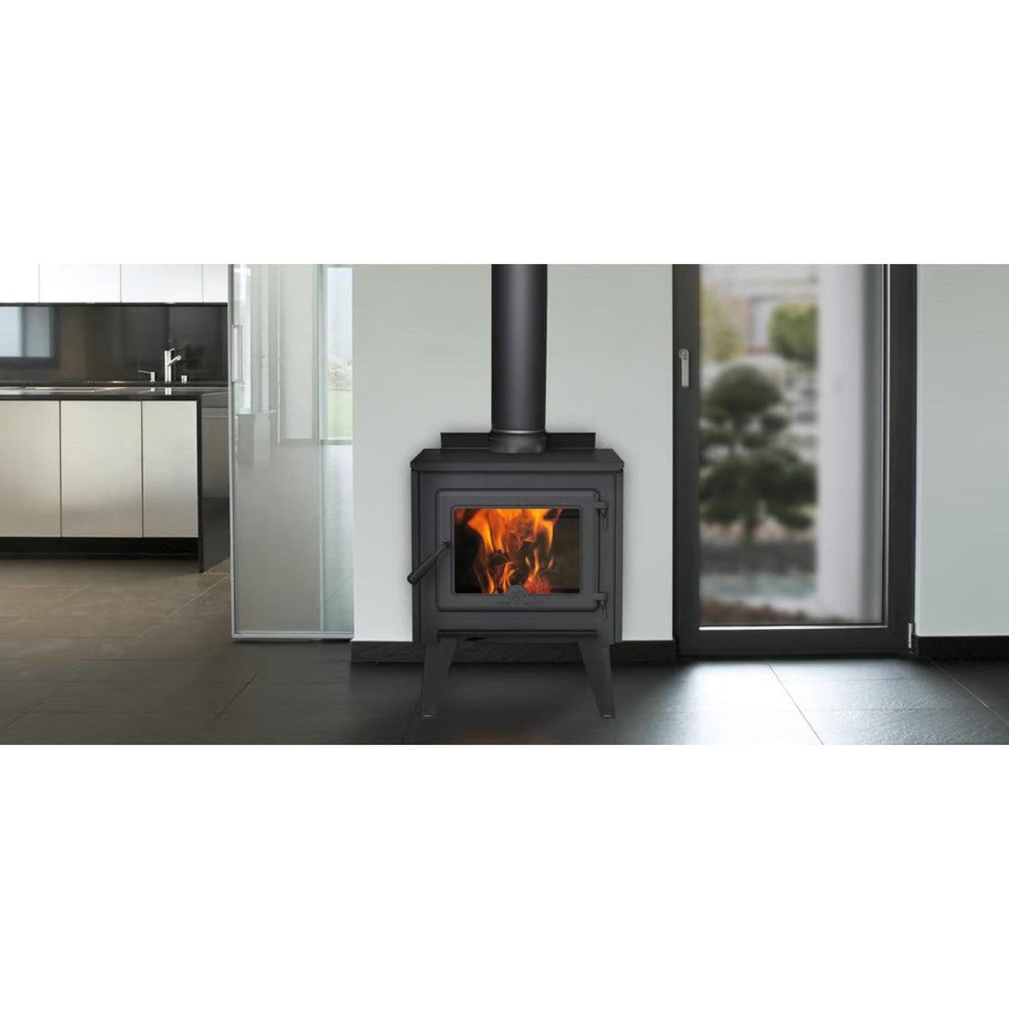 True North TN10 21" Black Vented Wood Burning Stove With Legs, EPA2020 Certified