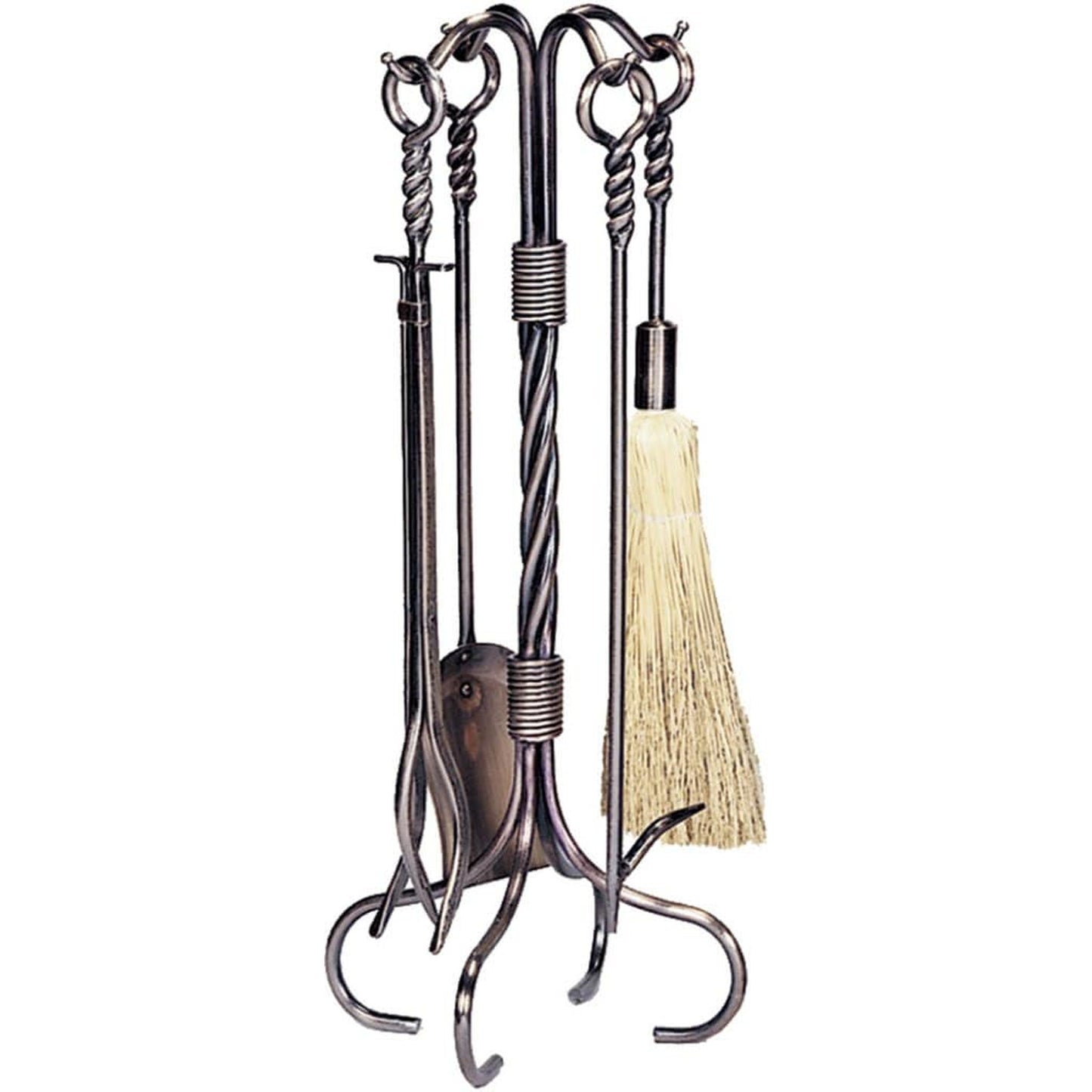 UniFlame 30" F-1323 5-Piece Antique Copper Finish Fireset w/ Ring/Twist Handles