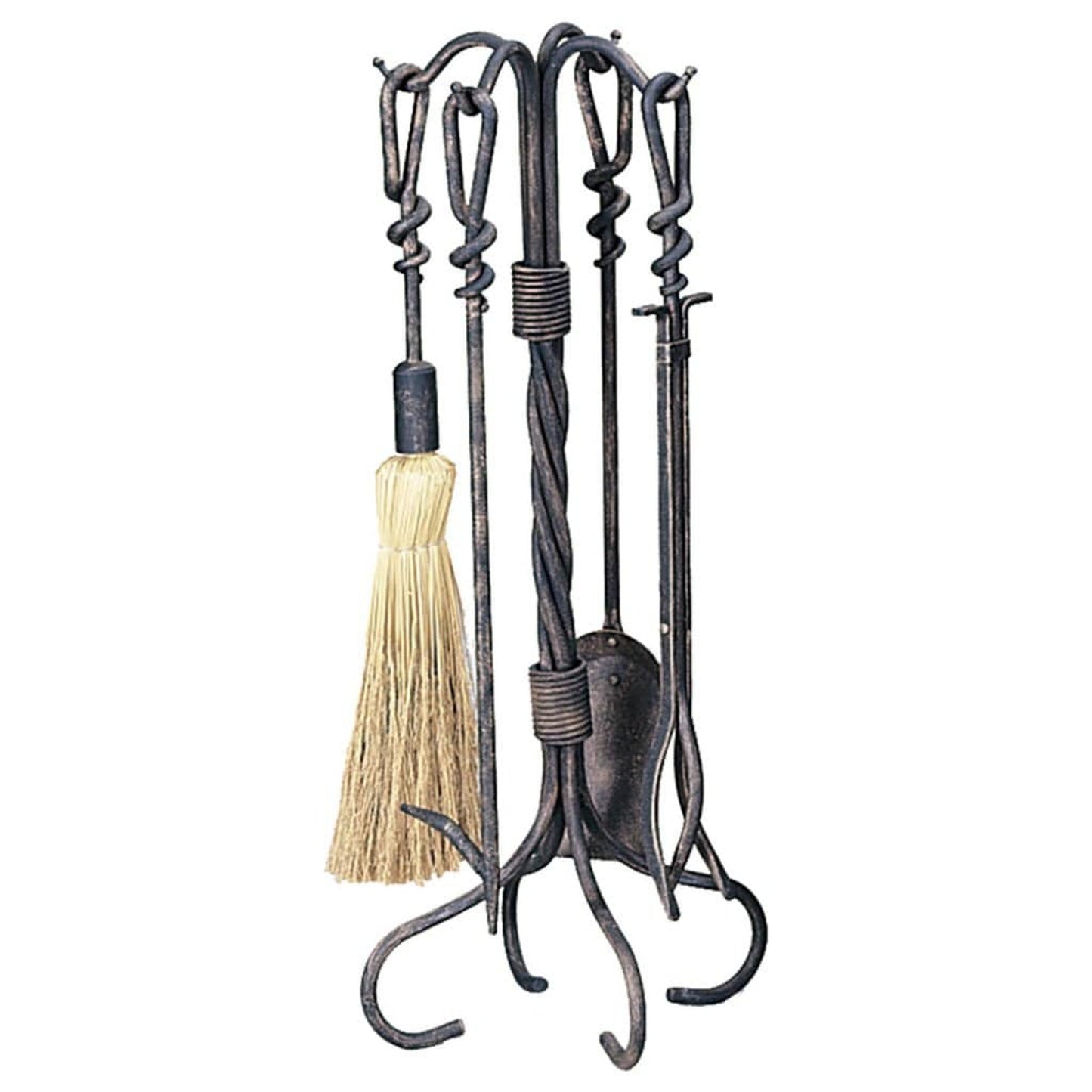 UniFlame 30" F-1695 5-Piece Antique Rust Wrought Iron Toolset w/ Ring/Twist Handles
