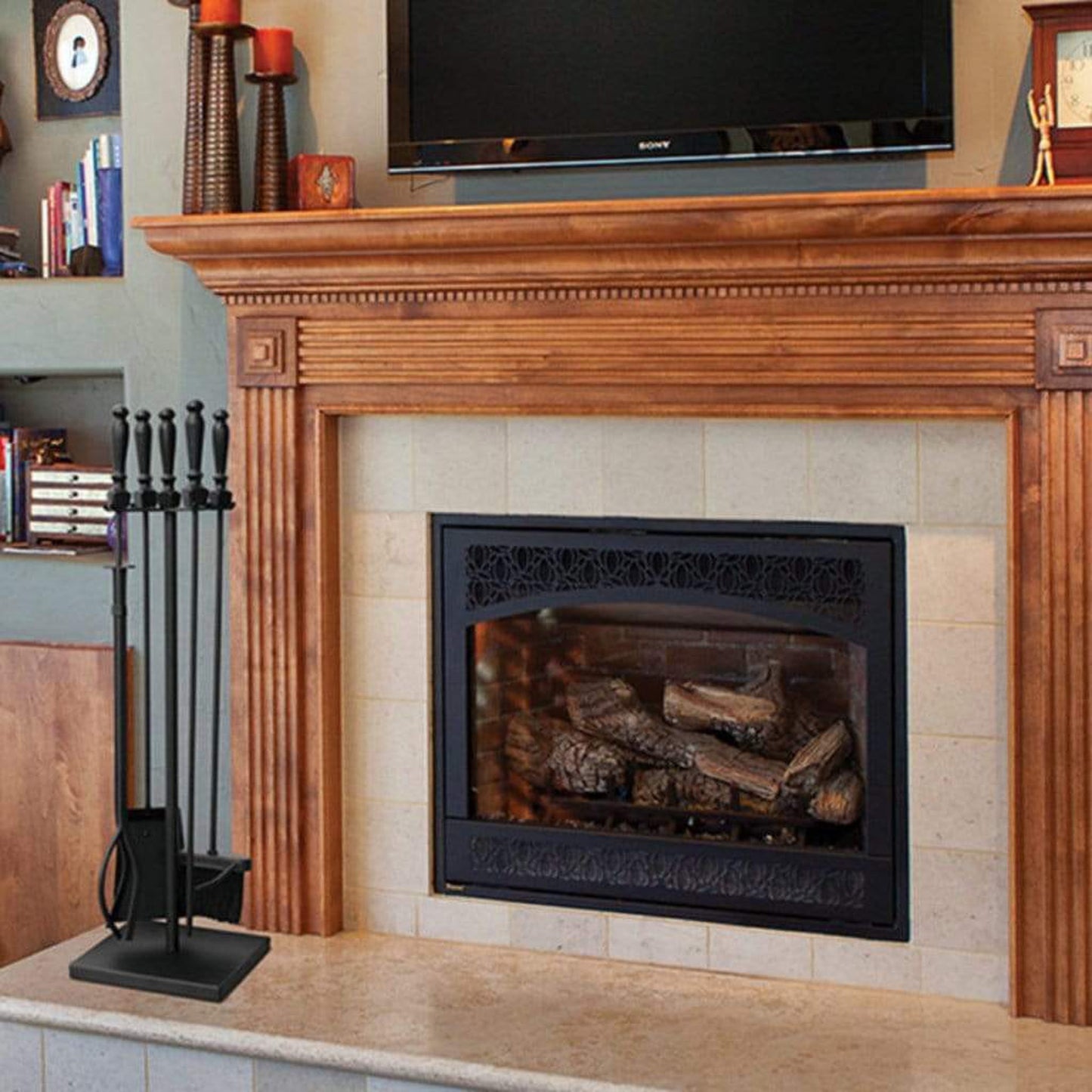 UniFlame 32" F-1051 5-Piece Black Wrought Iron Fireset w/ Ball Handles