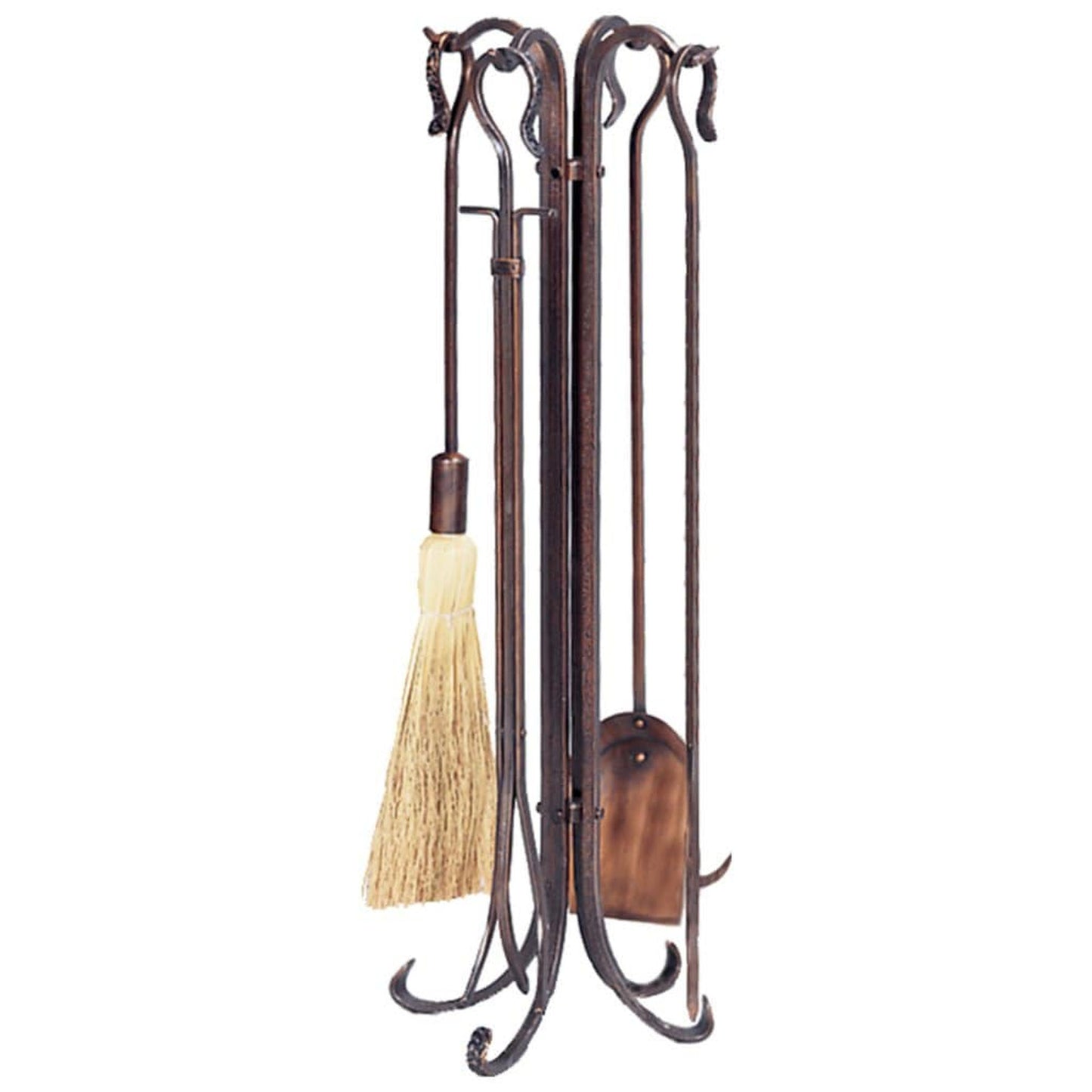 UniFlame 34" F-1266 5-Piece Antique Copper Hammered Finish Fireset w/ Crook Handles
